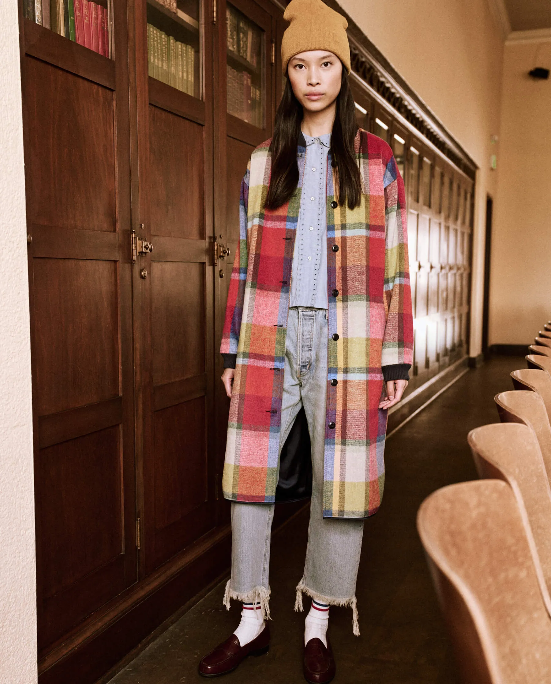 The Long Bomber. -- Bright Mixed Plaid sold by THE GREAT. product image thumbnail 2