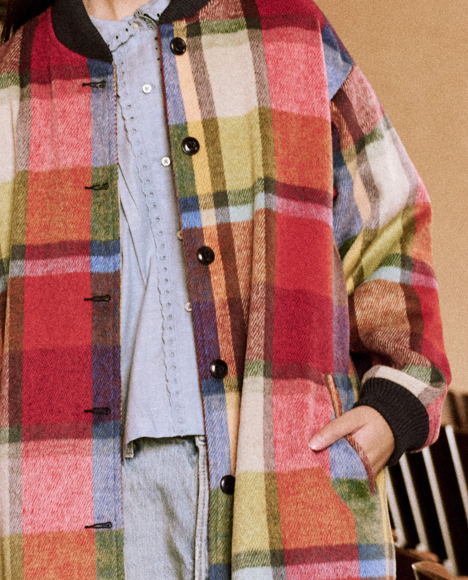 The Long Bomber. -- Bright Mixed Plaid sold by THE GREAT. product image thumbnail 3