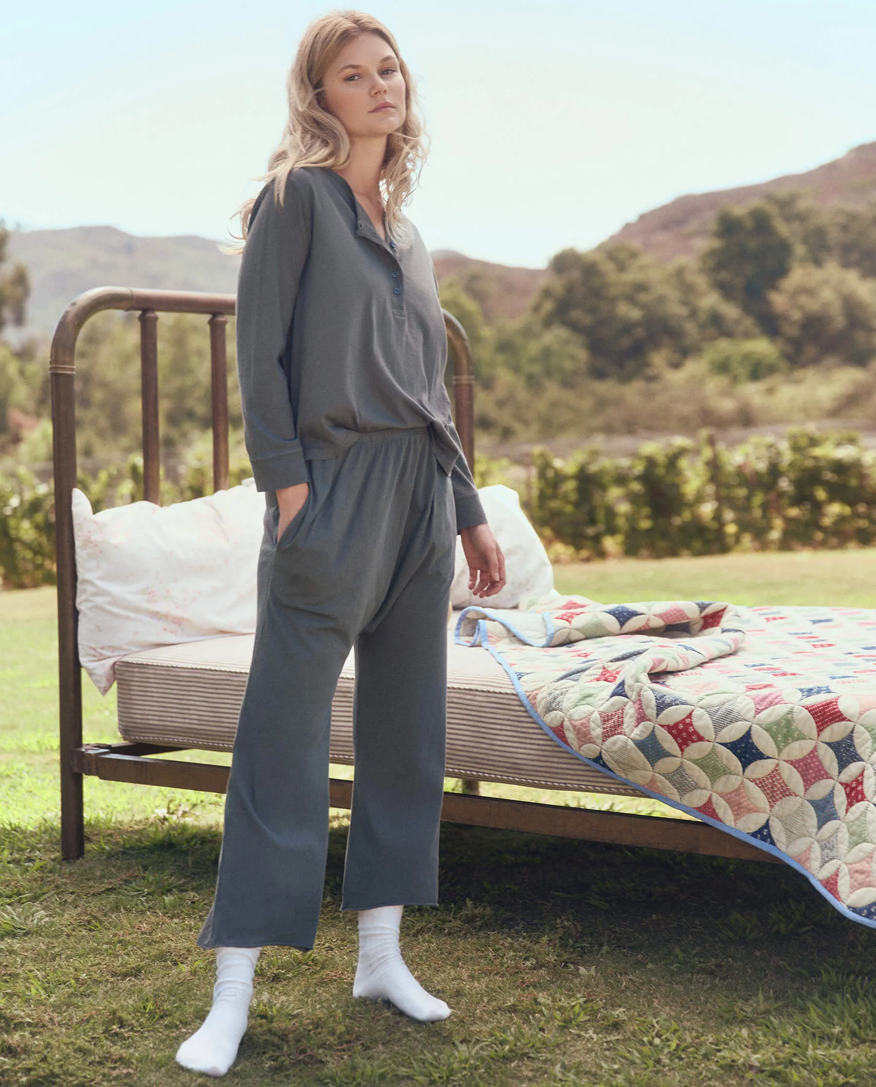 The Crop Sleep Henley. -- Blue Haze sold by THE GREAT. product image thumbnail 4