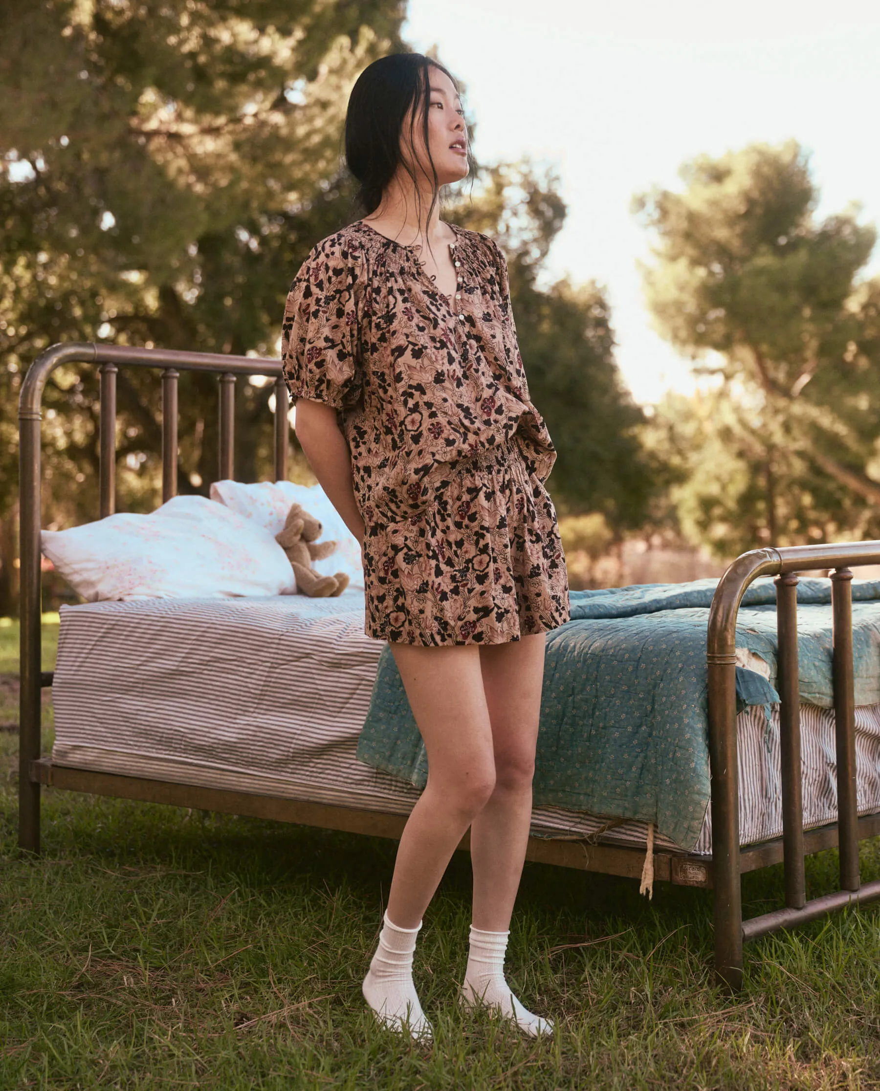 The Smocked Sleep Short. -- Canyon Floral sold by THE GREAT. product image thumbnail 5