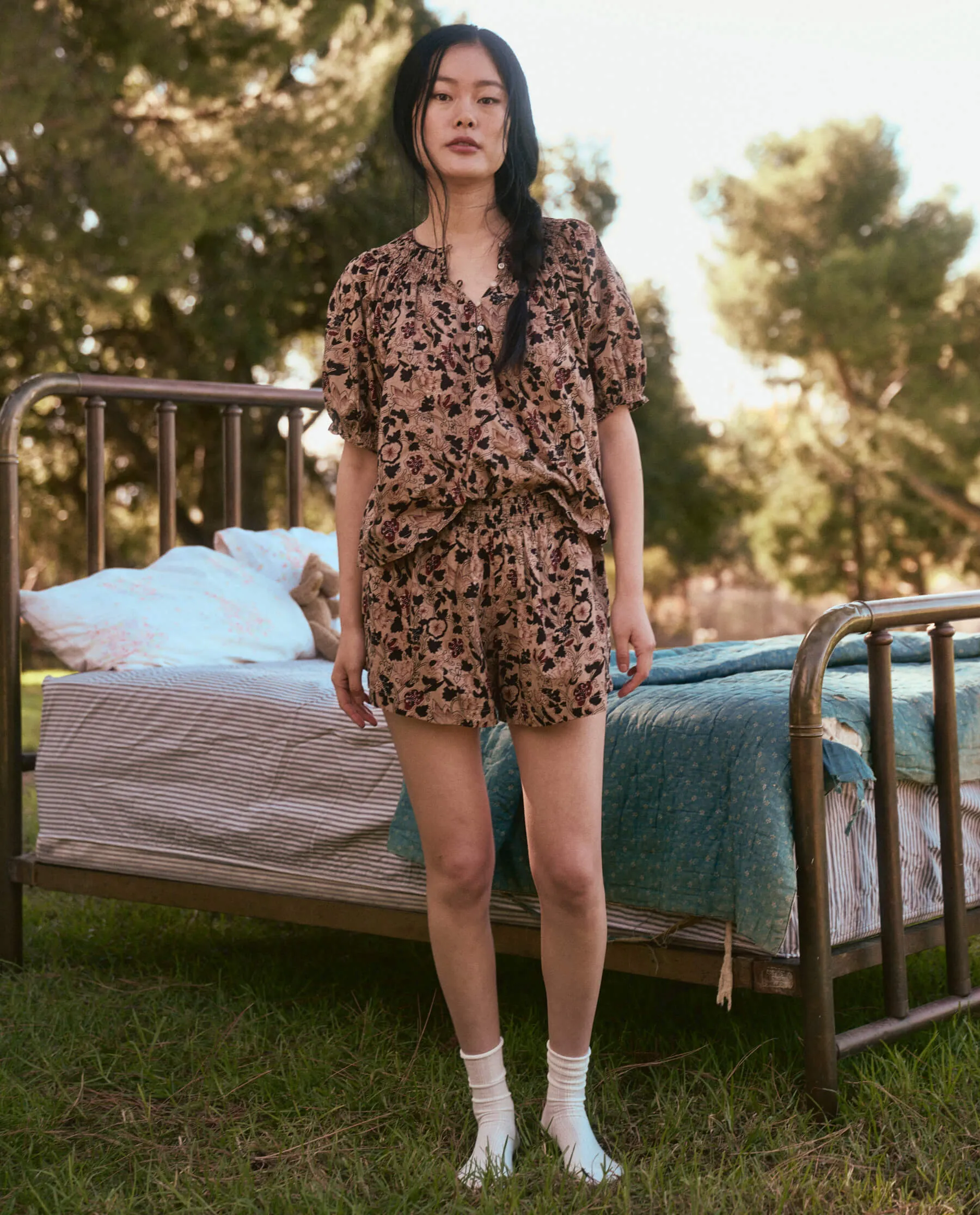 The Smocked Sleep Short. -- Canyon Floral sold by THE GREAT. product image thumbnail 3