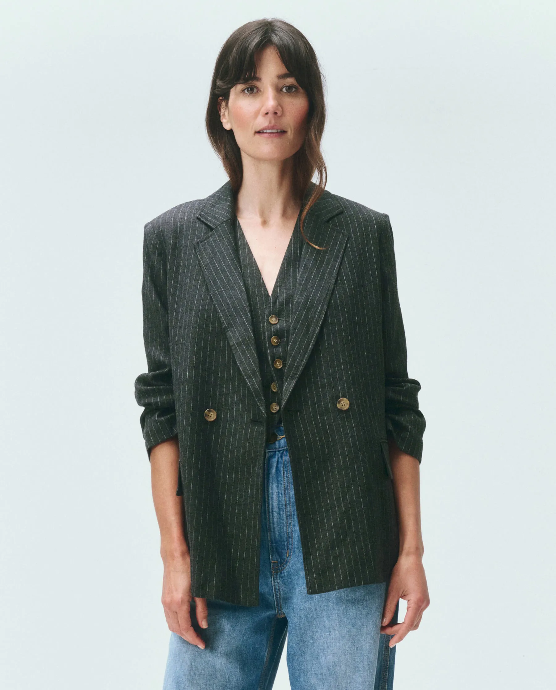 The Shlumpy Blazer. -- Gray Pin Stripe sold by THE GREAT. product image thumbnail 5
