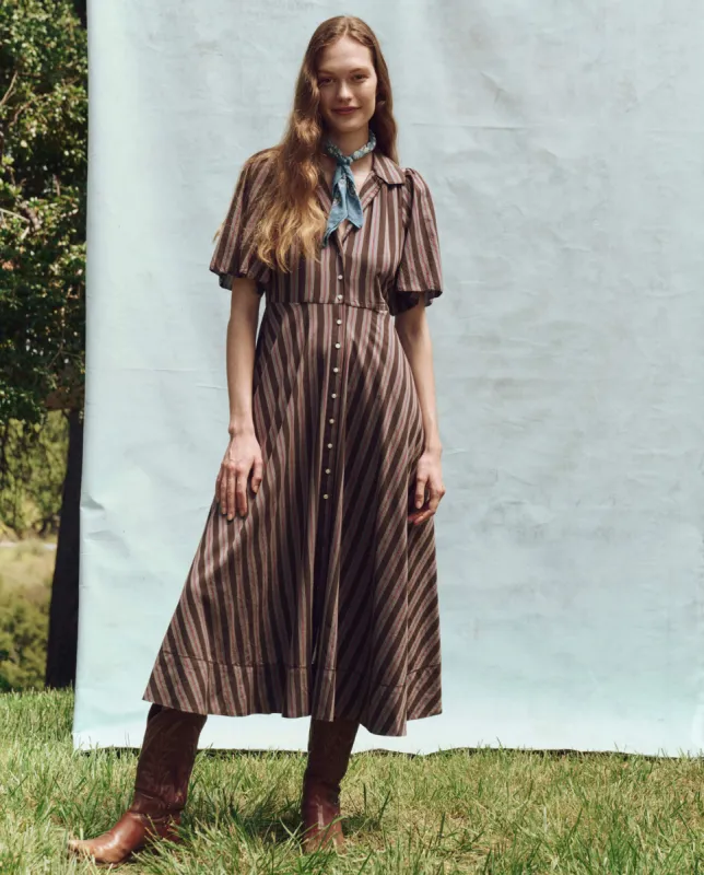 The Bridge Dress. -- Black Frontier Stripe sold by THE GREAT.