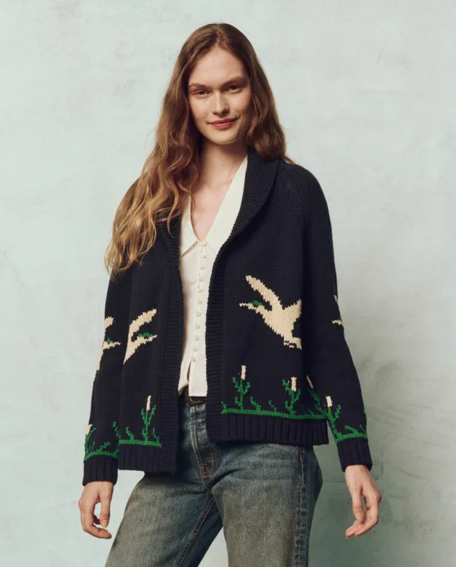 The Bird Lodge Cardigan. -- Navy sold by THE GREAT.