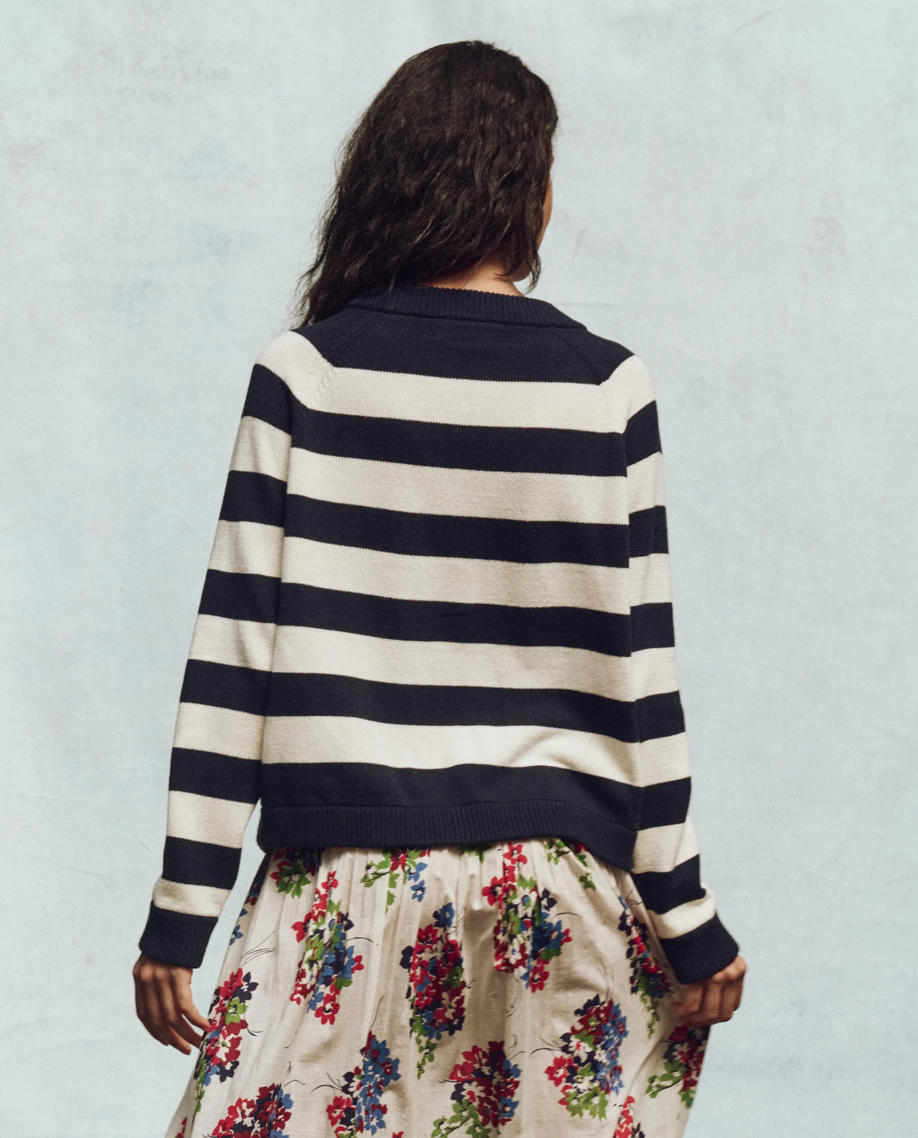 The Varsity Cardigan. -- Navy Range Stripe sold by THE GREAT. product image thumbnail 2