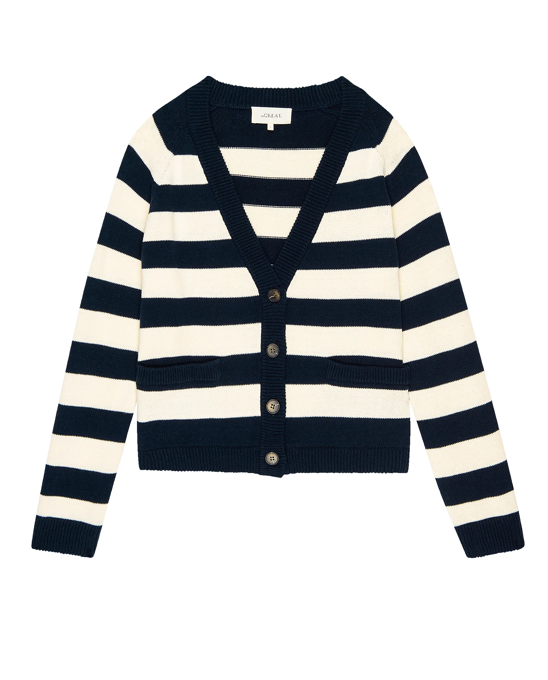 The Varsity Cardigan. -- Navy Range Stripe sold by THE GREAT. product image thumbnail 5