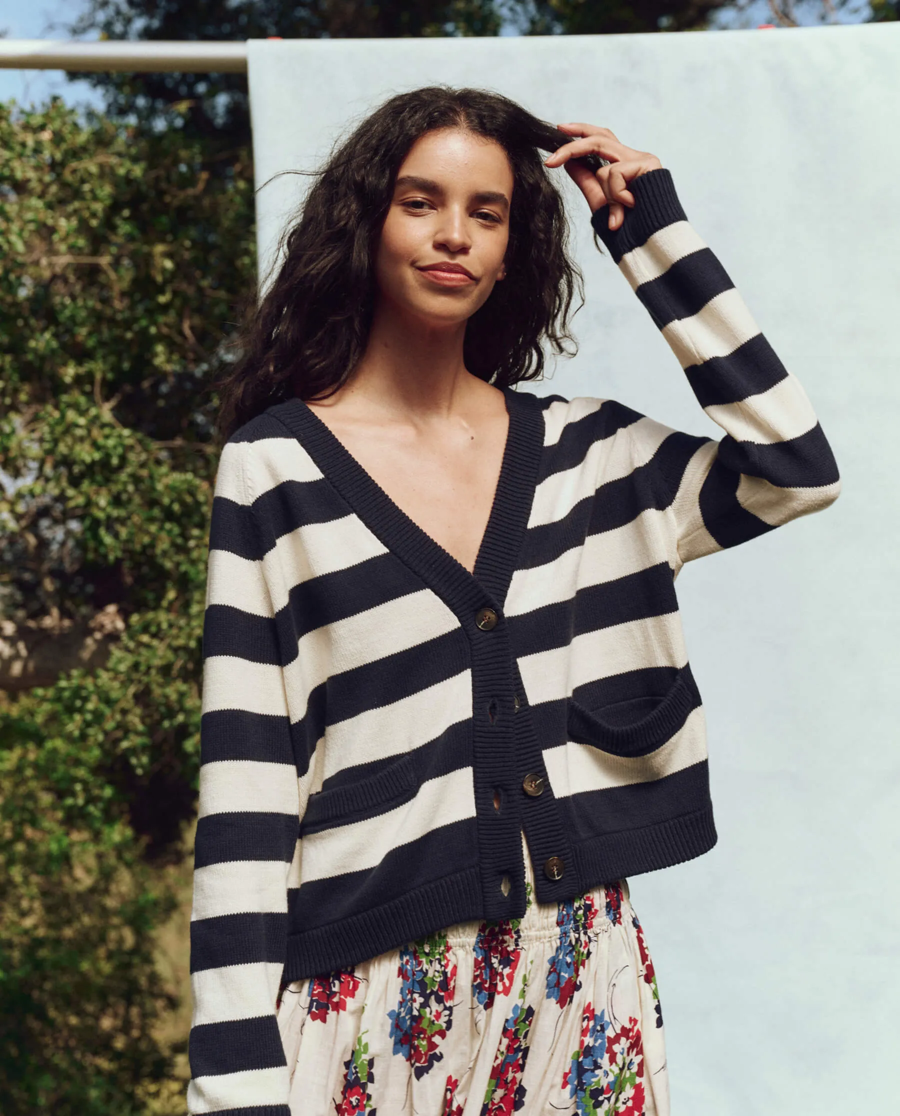 The Varsity Cardigan. -- Navy Range Stripe sold by THE GREAT. product image thumbnail 3