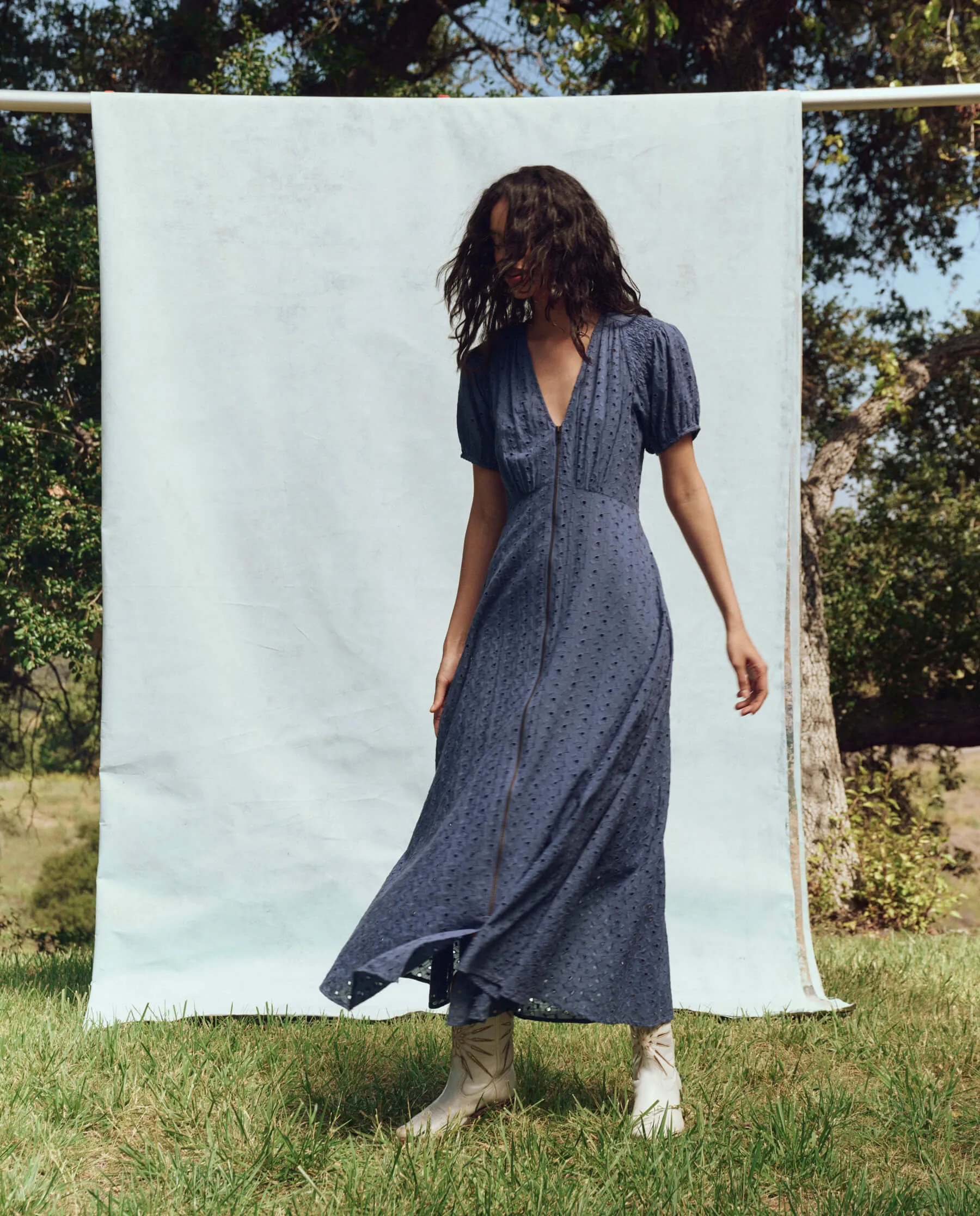 The Veranda Dress. -- Riverside Blue sold by THE GREAT. product image thumbnail 4