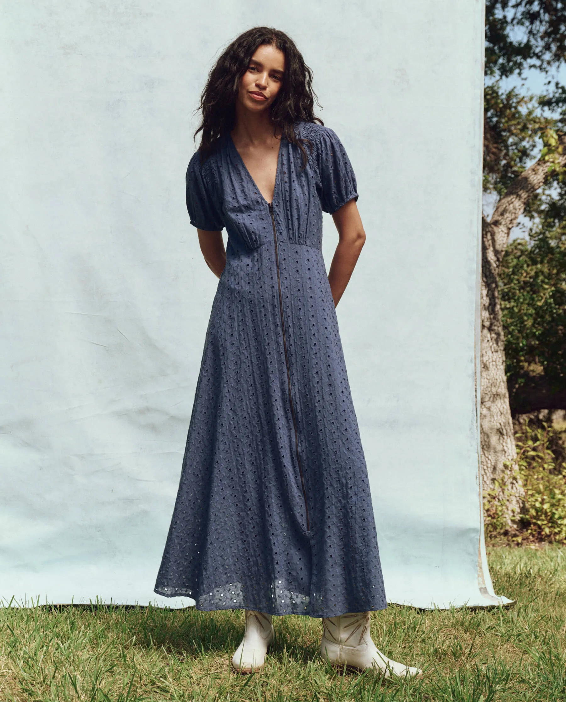 The Veranda Dress. -- Riverside Blue sold by THE GREAT.
