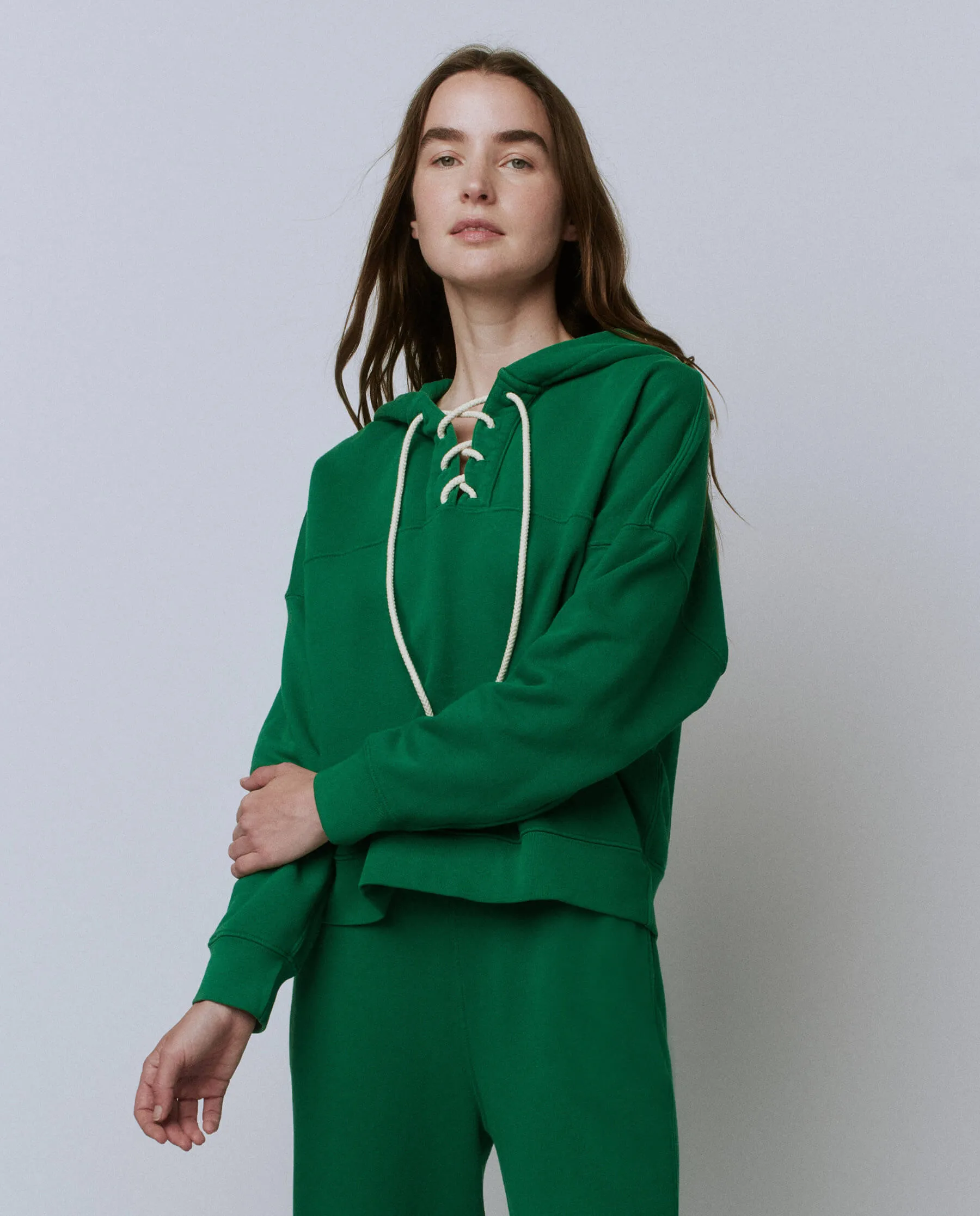 The Lace Up Hoodie. -- Dill sold by THE GREAT.