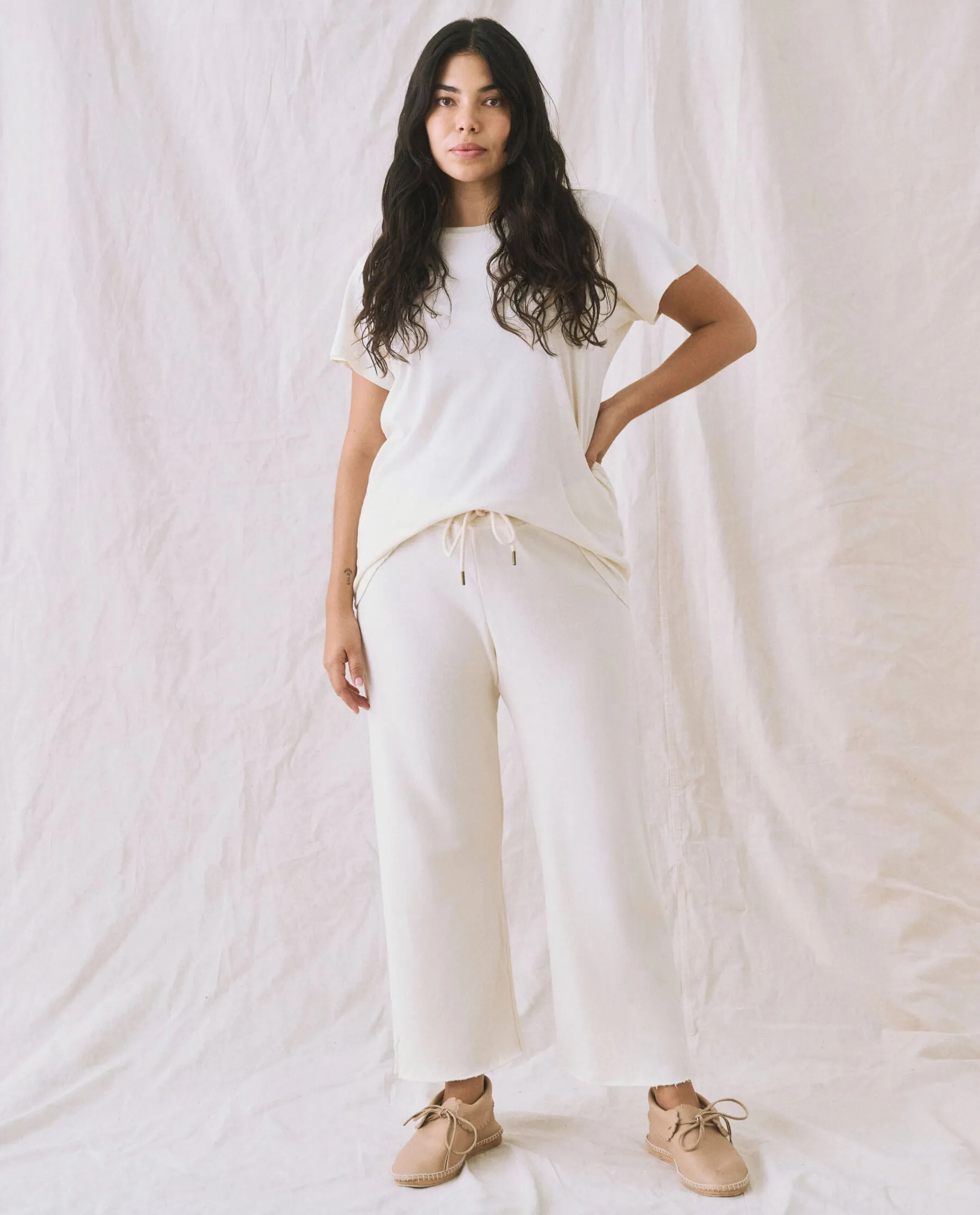 The Wide Leg Cropped Sweatpant. -- Washed White sold by THE GREAT. product image thumbnail 5