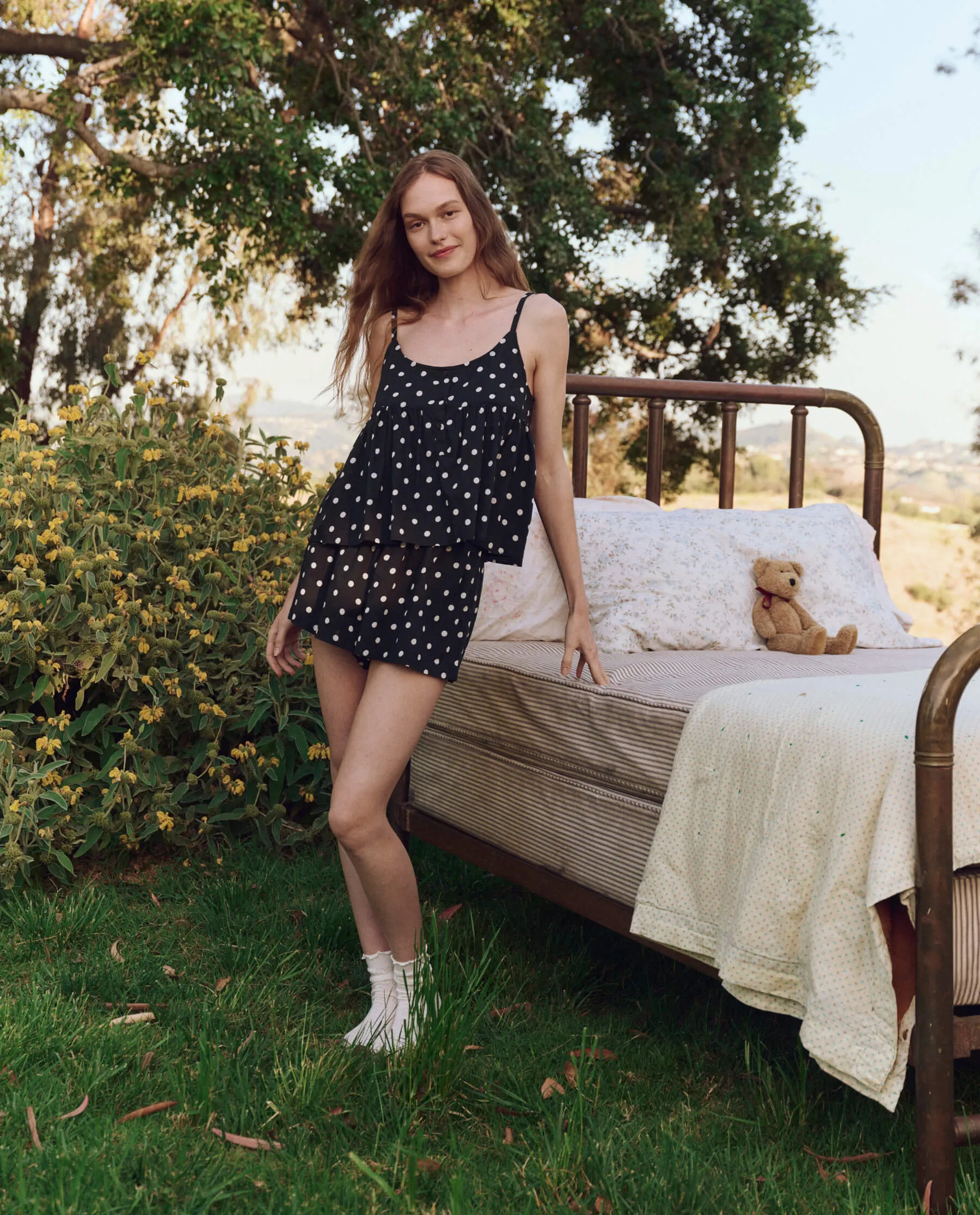 The Smocked Sleep Short. -- Black Polka Dot sold by THE GREAT. product image thumbnail 4