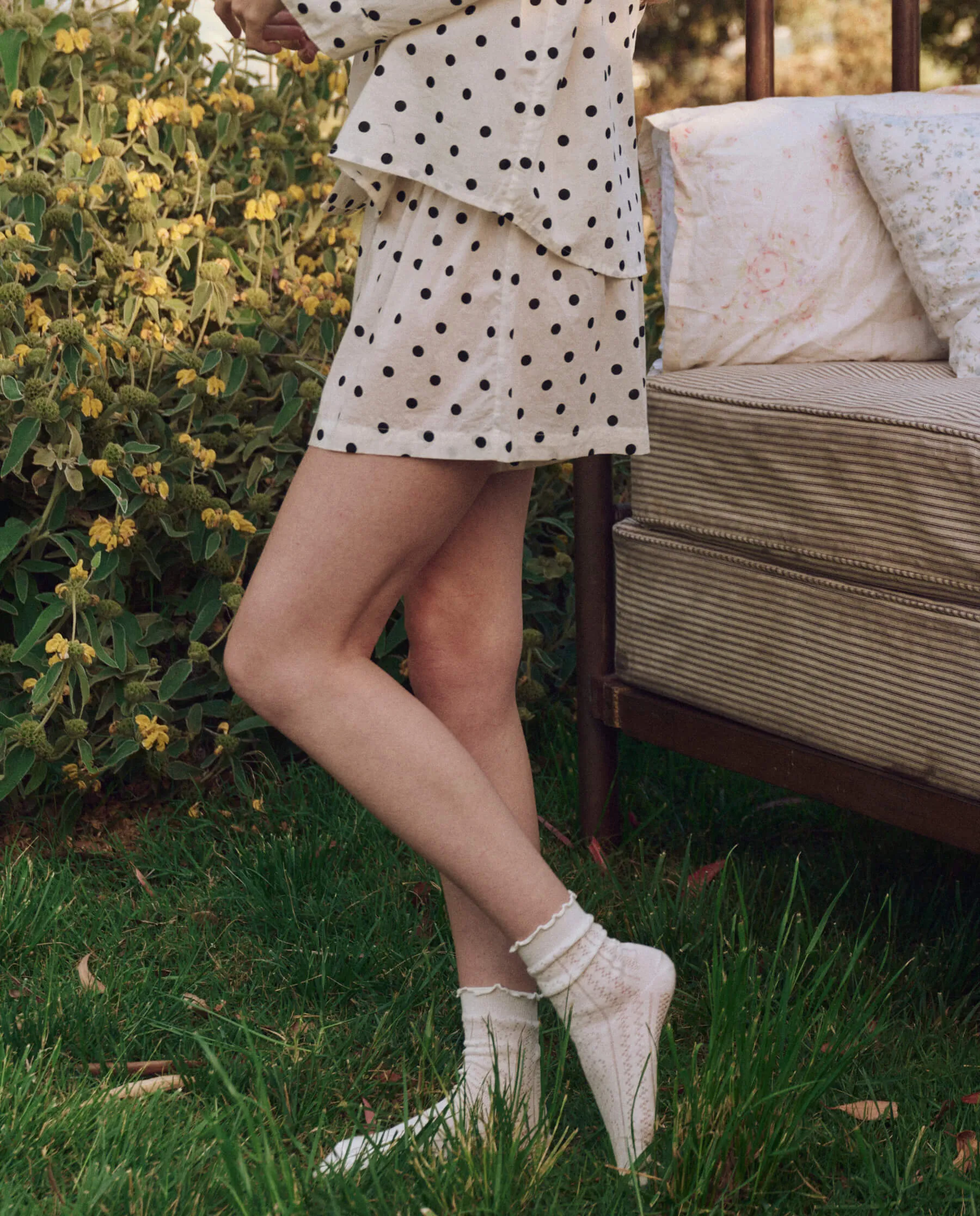 The Smocked Sleep Short. -- Cream Polka Dot sold by THE GREAT. product image thumbnail 2