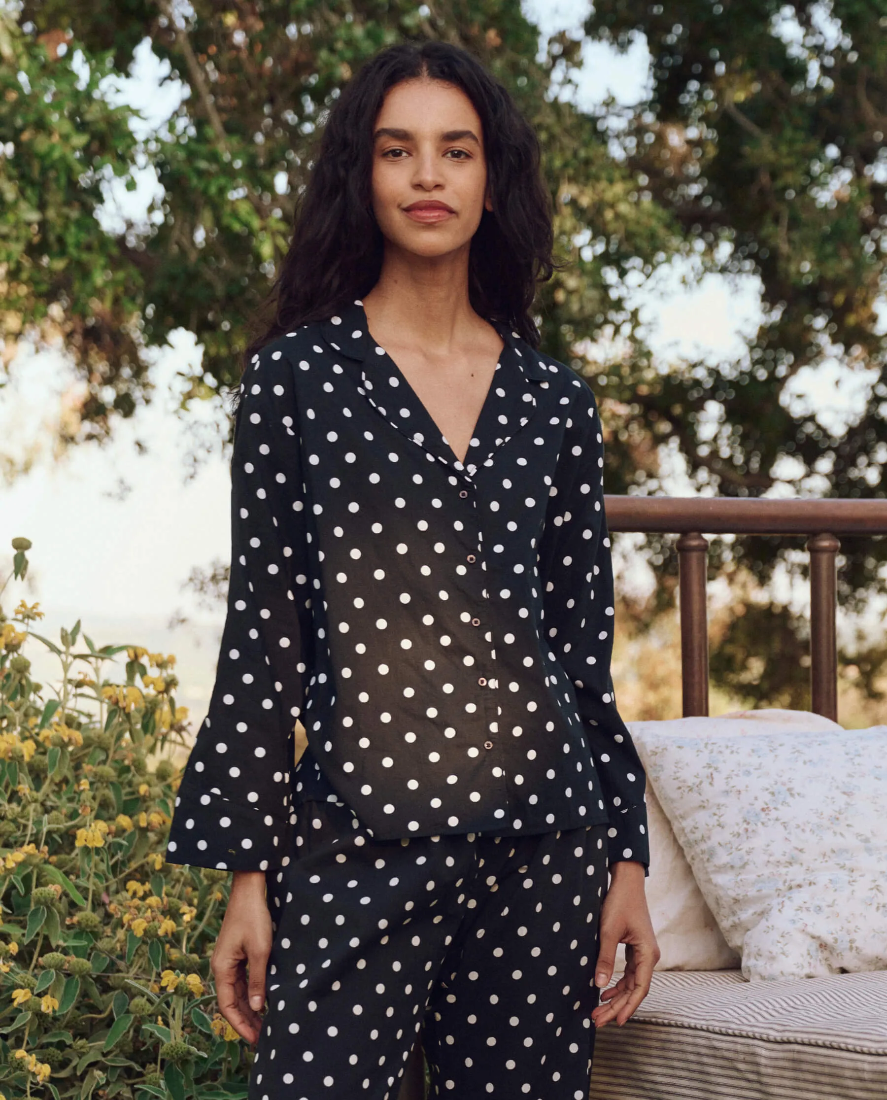 The Pajama Shirt. -- Black Polka Dot sold by THE GREAT.