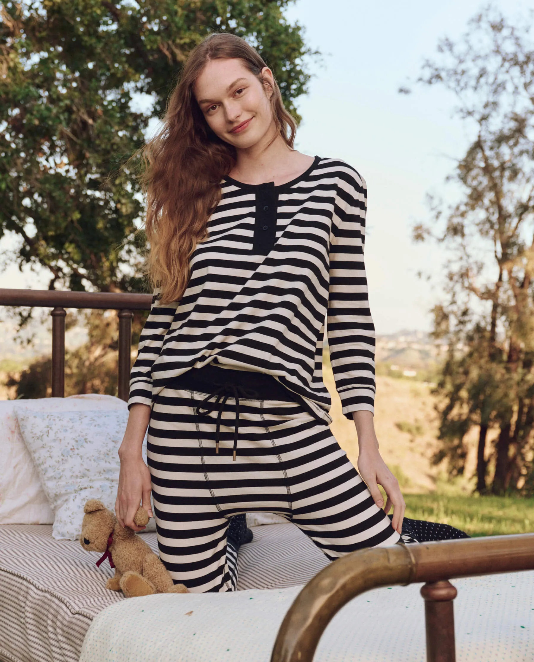 The Sleep Henley. -- Eventide Stripe sold by THE GREAT. product image thumbnail 4