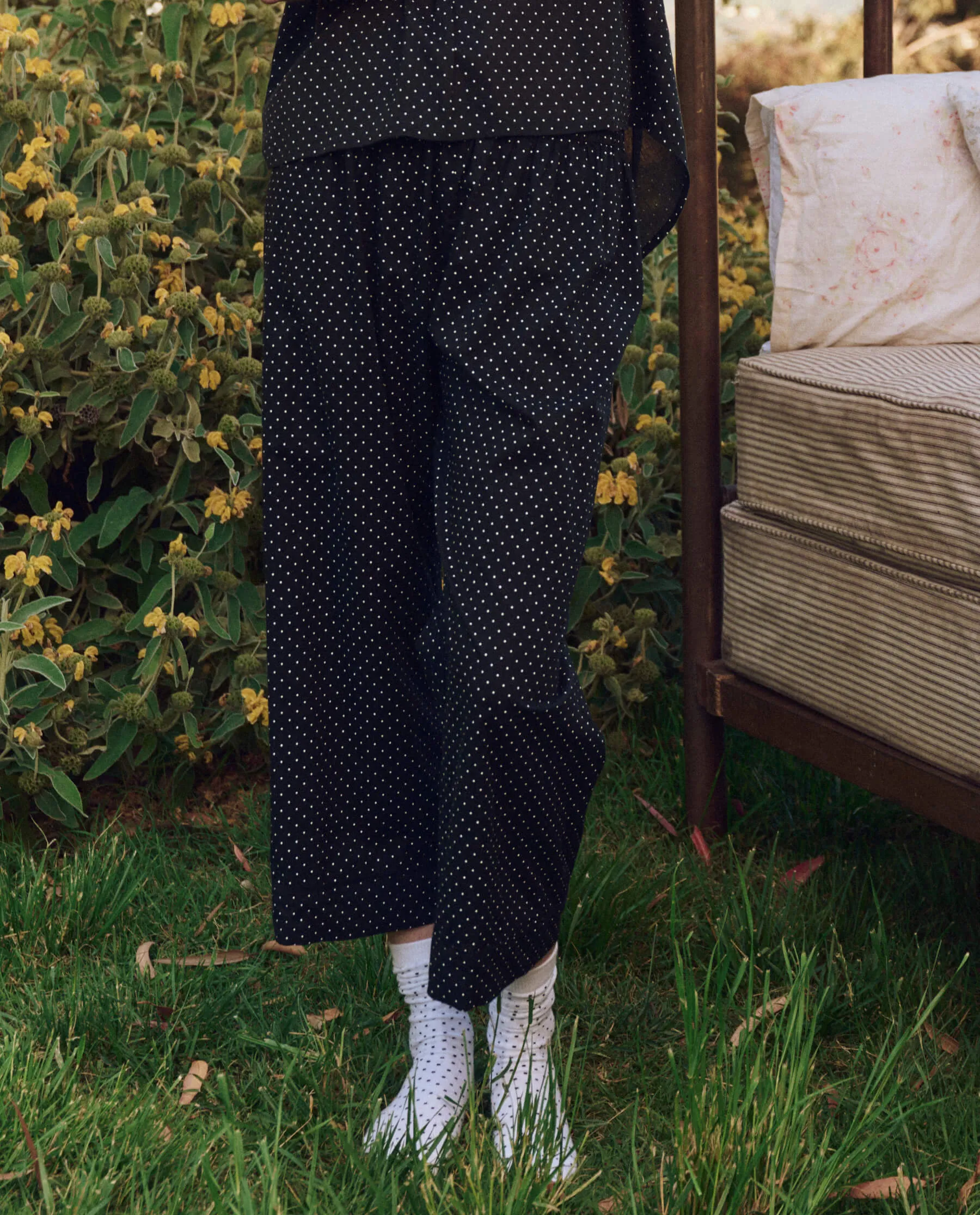 The Easy Sleep Pant. -- Mini Black Polka Dot sold by THE GREAT.