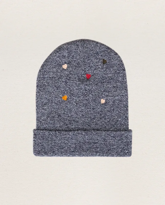 The Embroidered Beanie. -- Heather Navy Heart made by THE GREAT.