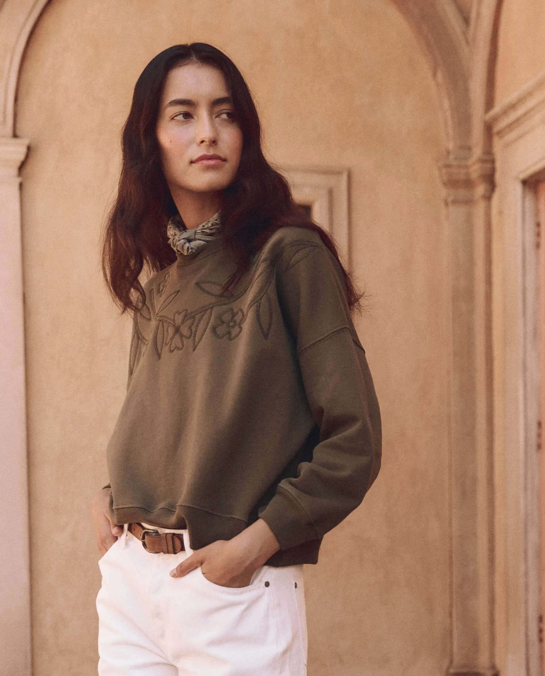 The Floral Applique Teammate Sweatshirt. -- Army sold by THE GREAT. product image thumbnail 3