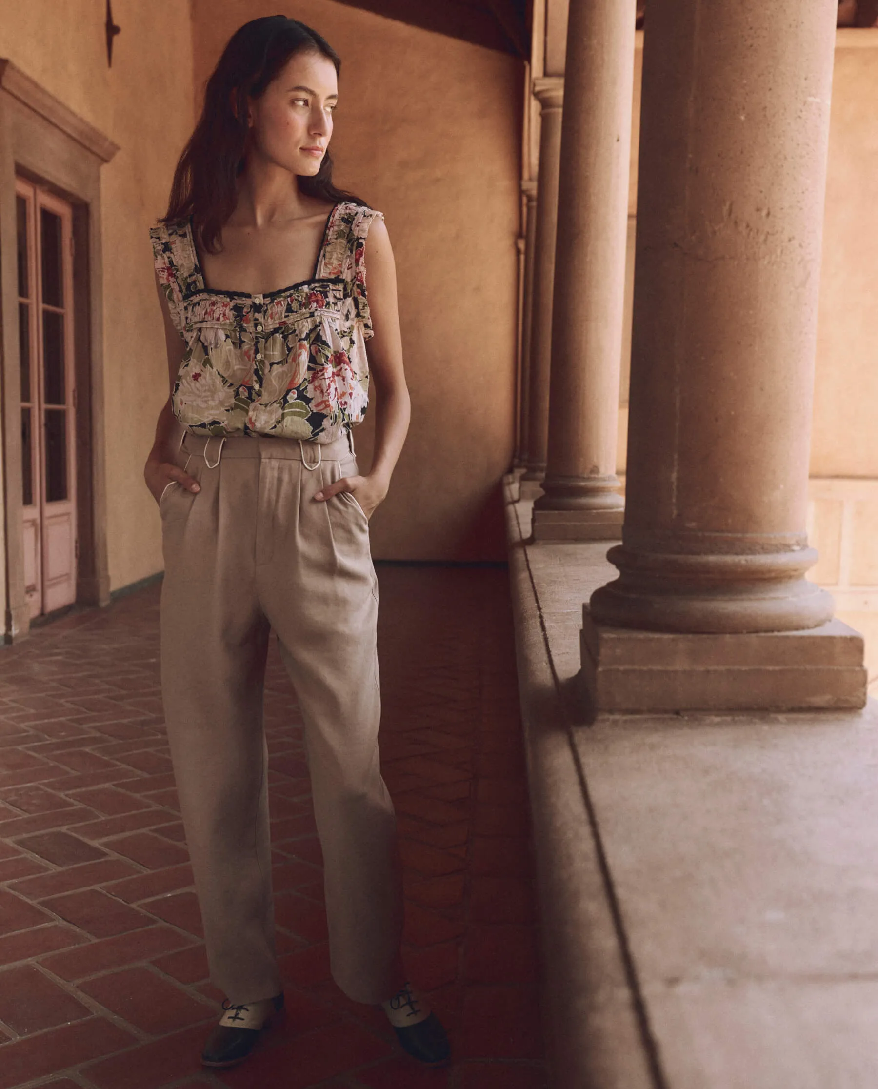 The Victorian Pleat Tank. -- Vintage Rose Print sold by THE GREAT. product image thumbnail 4