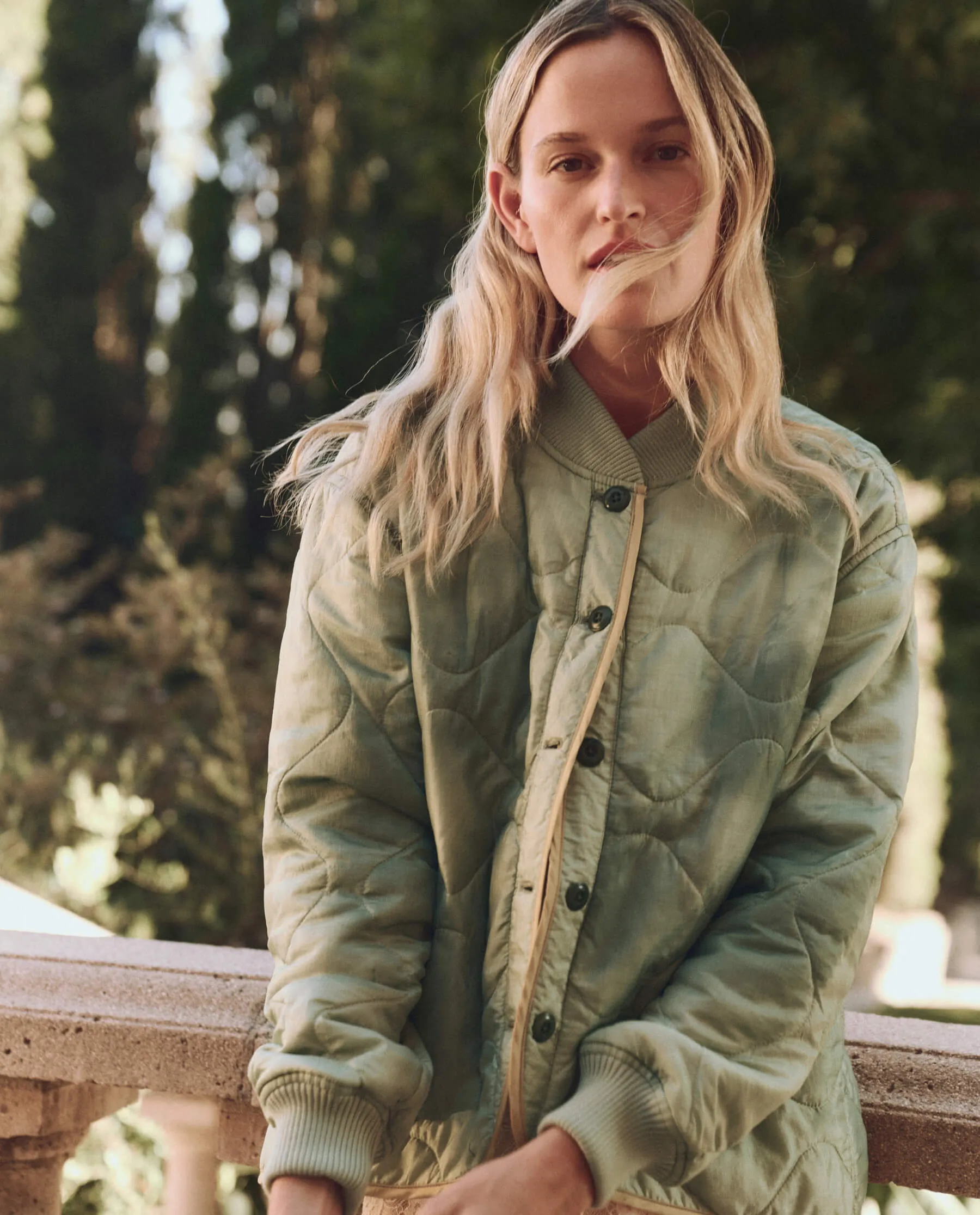 The Quilted Liner Jacket. -- Mottled Green sold by THE GREAT. product image thumbnail 3