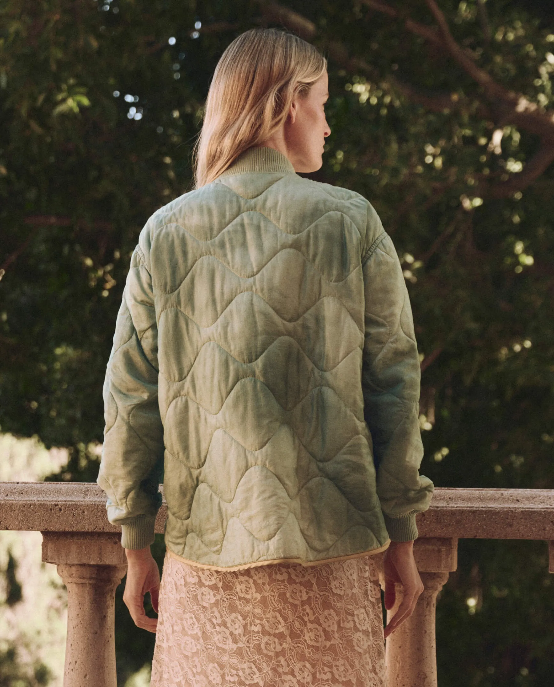 The Quilted Liner Jacket. -- Mottled Green sold by THE GREAT. product image thumbnail 2