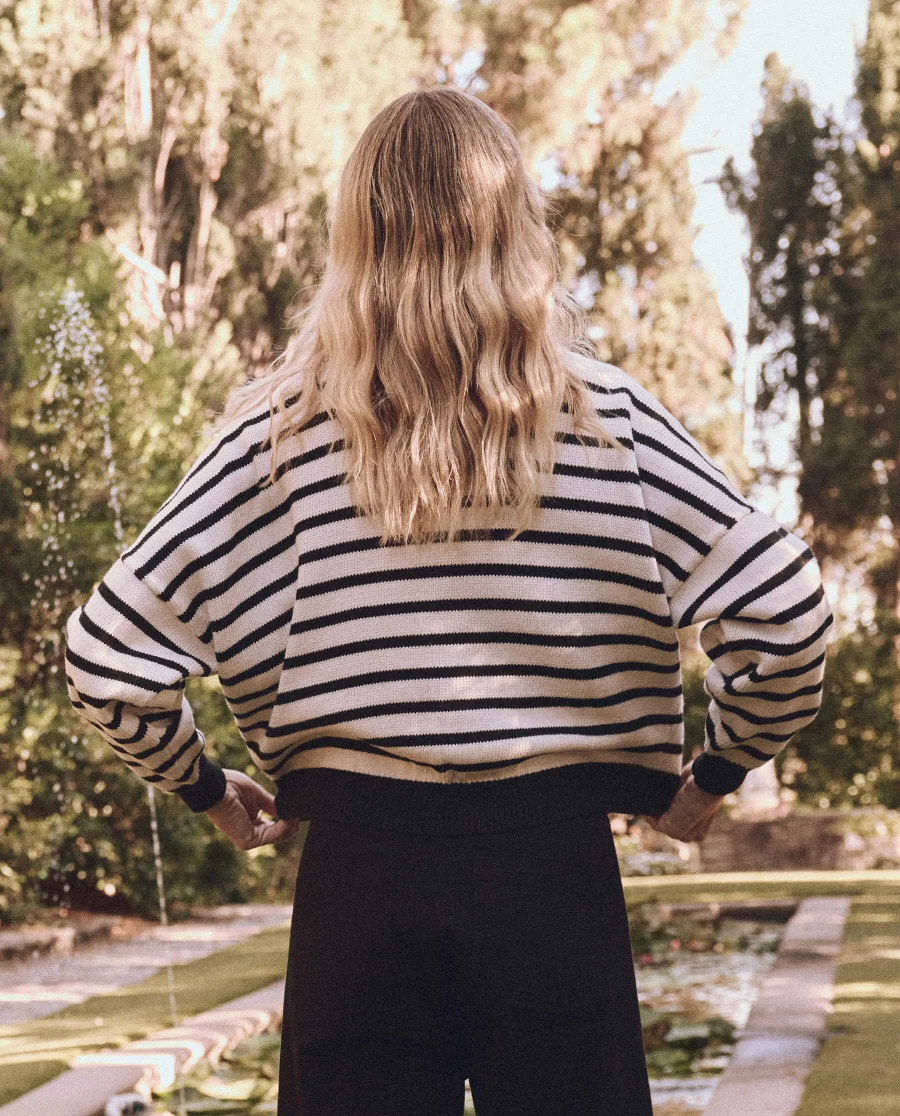 The Roll Neck Pullover. -- Black and Cream Stripe sold by THE GREAT. product image thumbnail 2