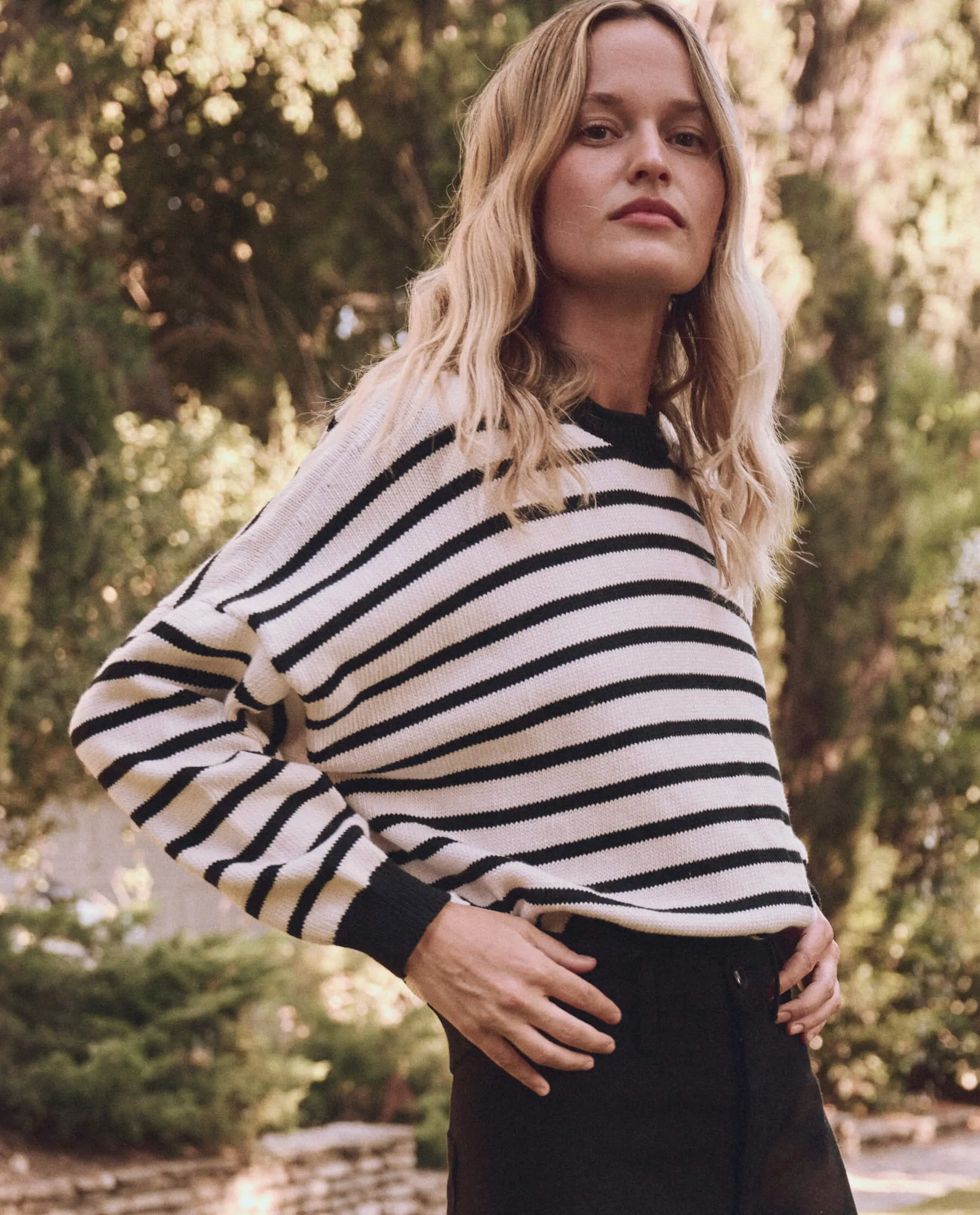 The Roll Neck Pullover. -- Black and Cream Stripe sold by THE GREAT. product image thumbnail 3