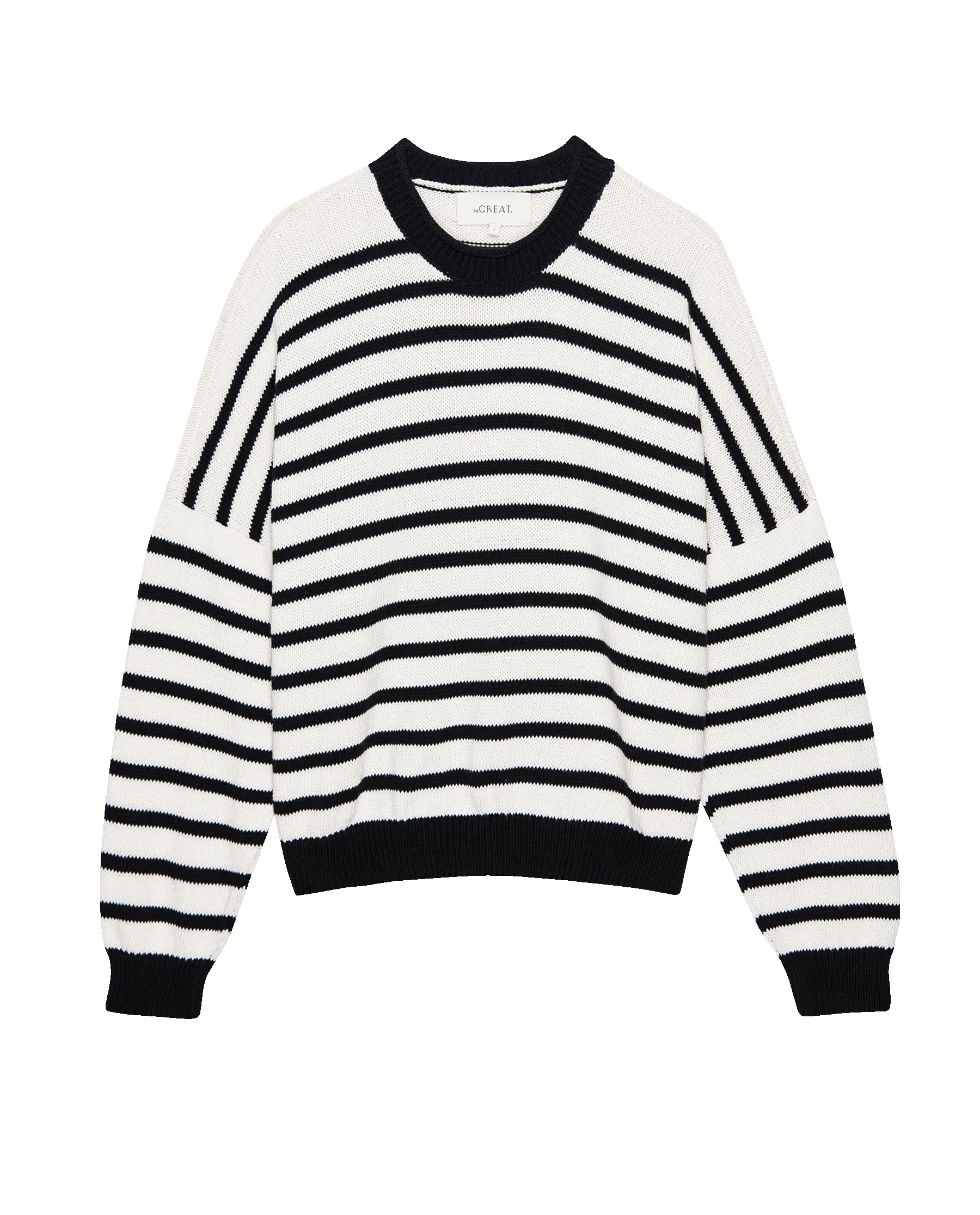 The Roll Neck Pullover. -- Black and Cream Stripe sold by THE GREAT. product image thumbnail 5