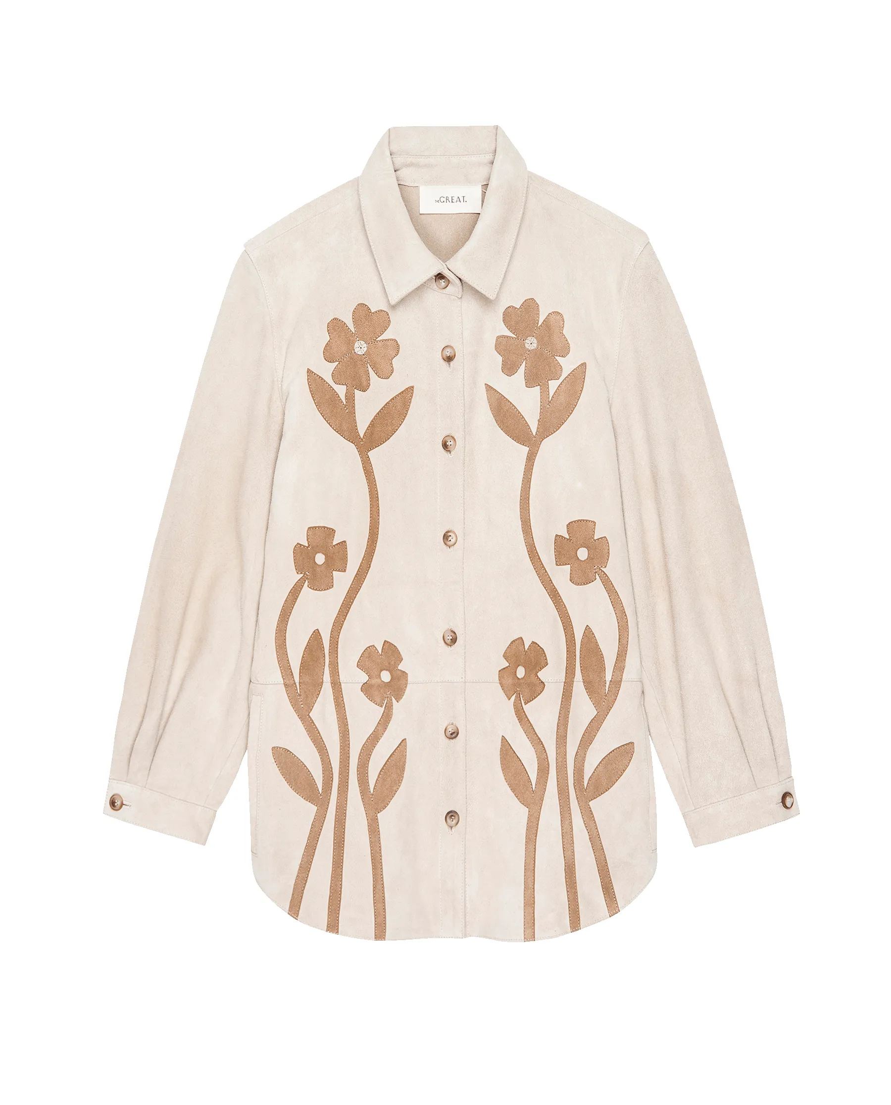 The Floral Applique Suede Jacket. -- Tonal Desert Tan sold by THE GREAT. product image thumbnail 5