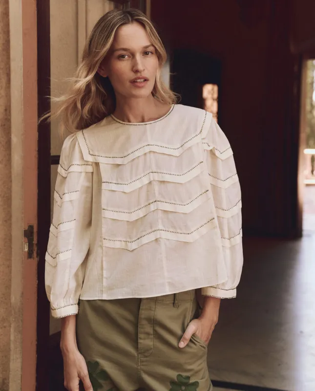 The Beaded Chevron Top. -- Cream sold by THE GREAT.