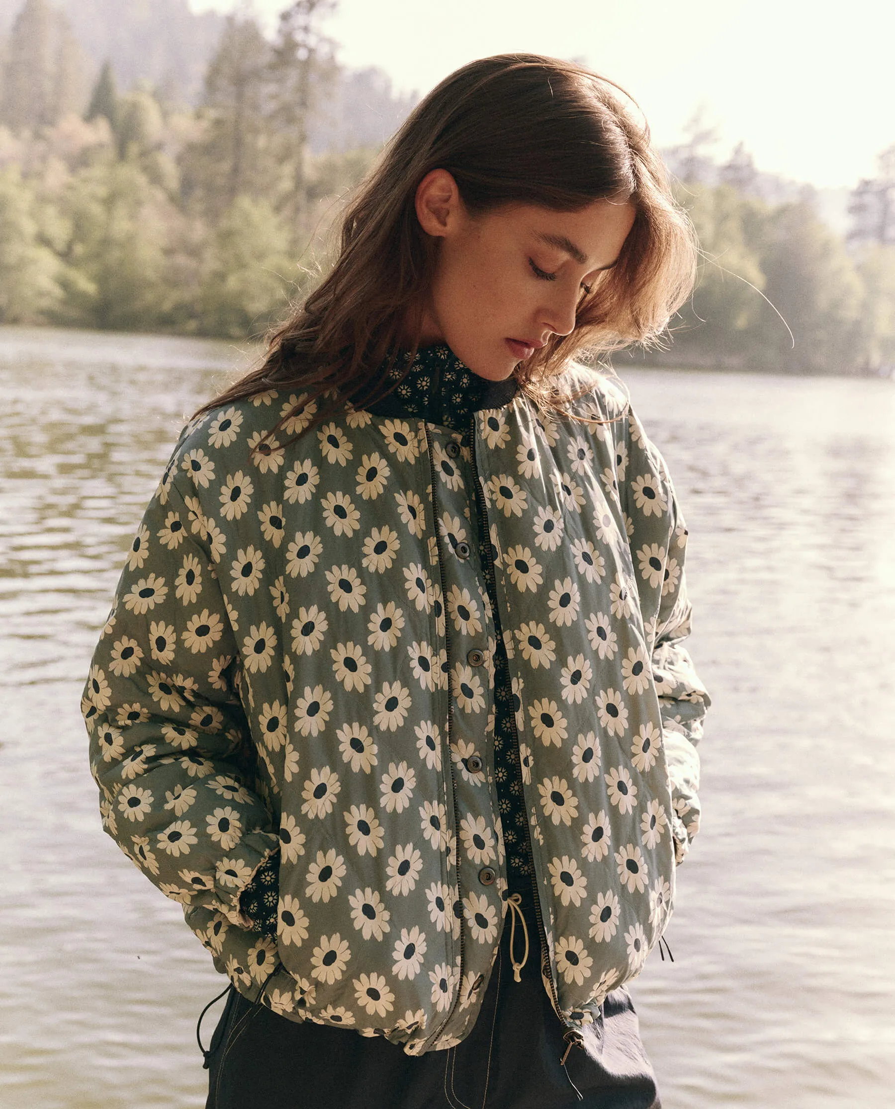 The Reversible Ultra Light Down Puffer. -- Falling Daisy and Cream sold by THE GREAT.