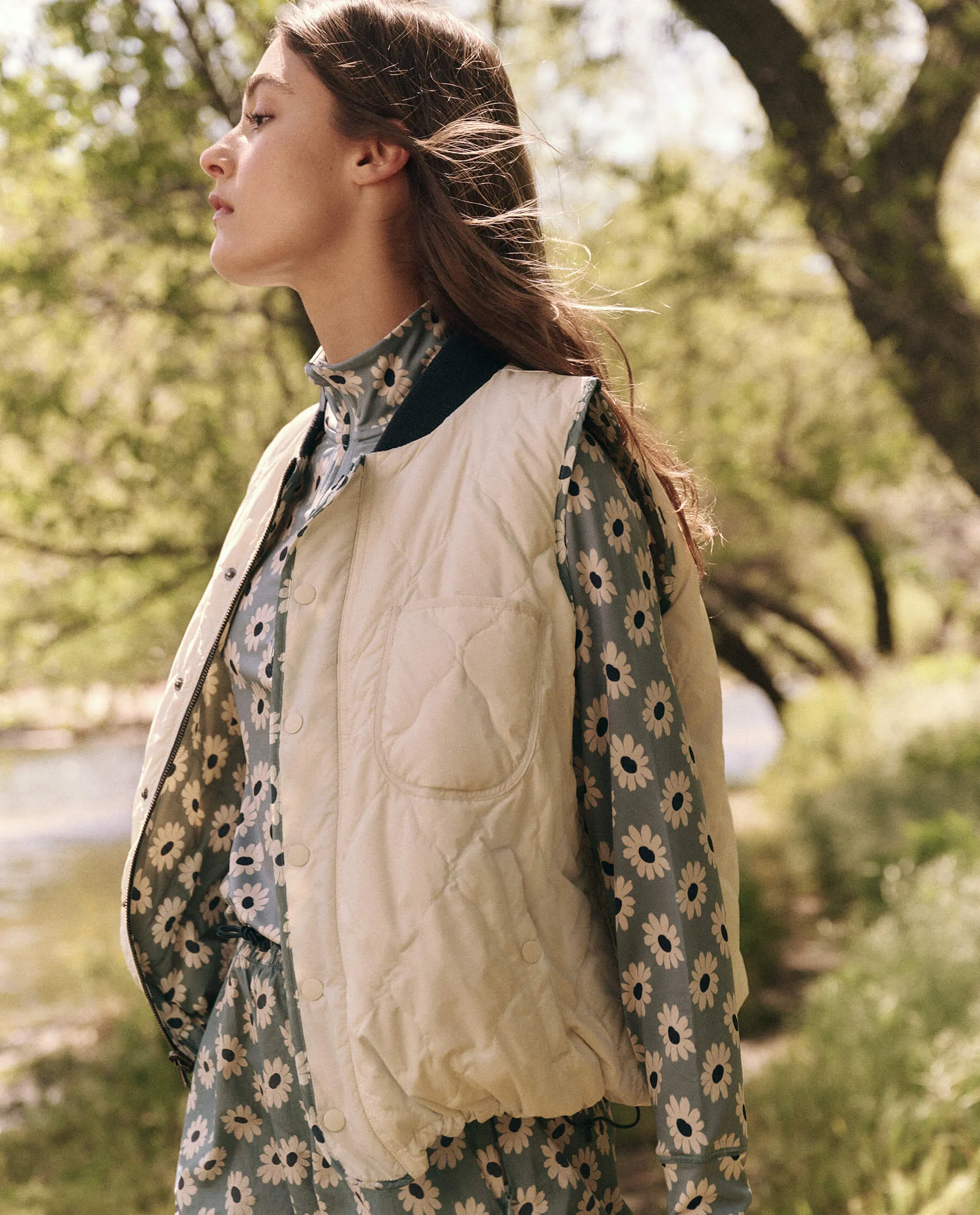The Reversible Ultra Light Down Vest. -- Falling Daisy and Cream sold by THE GREAT. product image thumbnail 3
