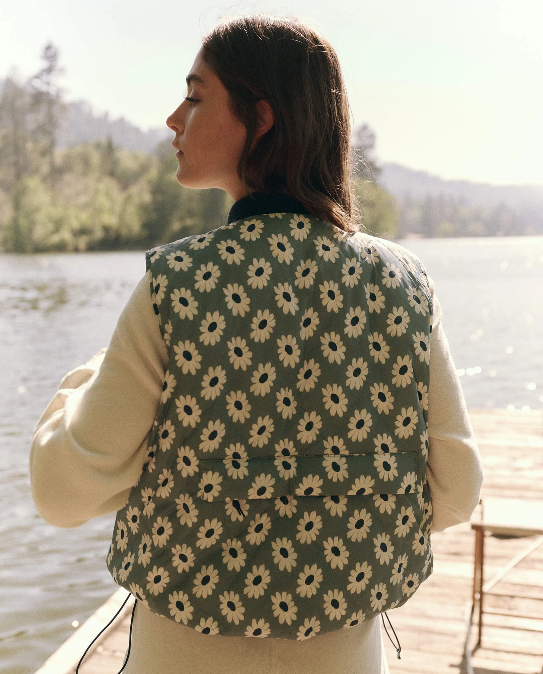 The Reversible Ultra Light Down Vest. -- Falling Daisy and Cream sold by THE GREAT. product image thumbnail 2
