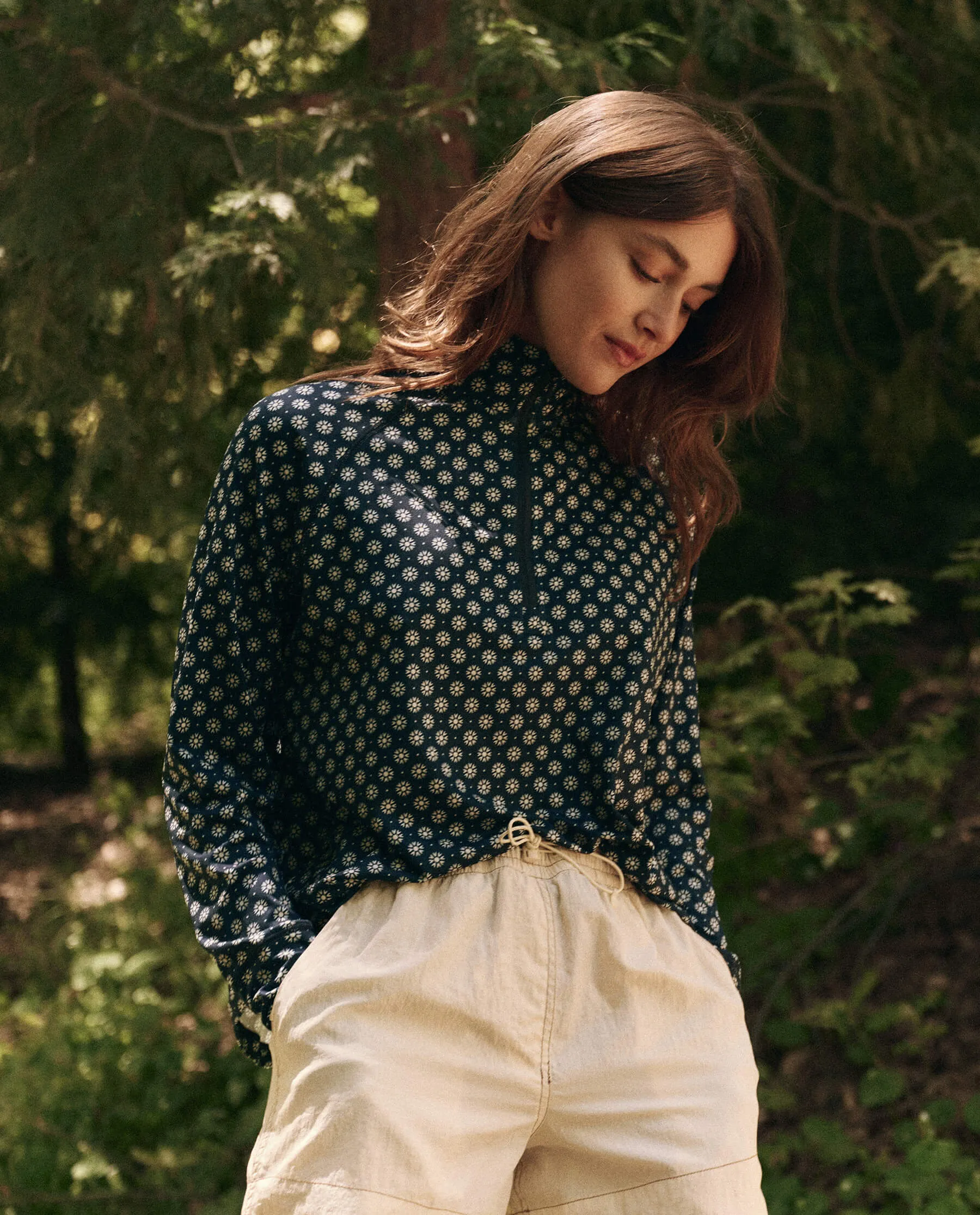 The Quarter Zip Trail Pullover. -- Micro Daisy sold by THE GREAT.