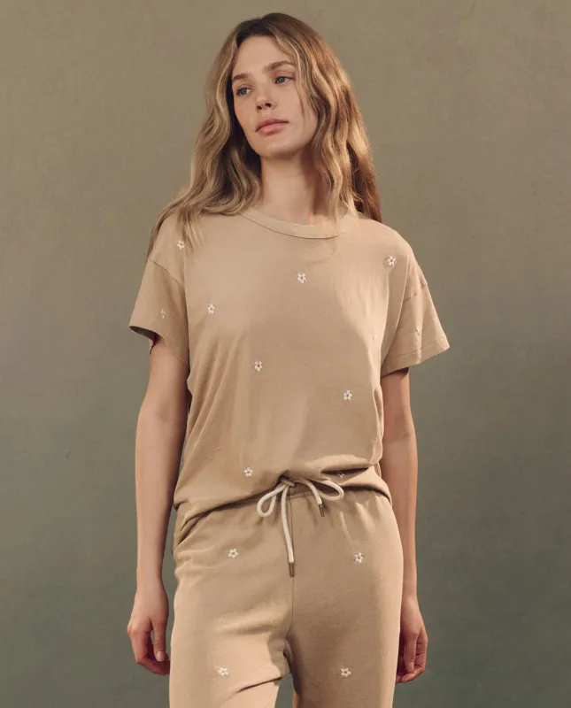 The Boxy Crew. Embroidered -- Khaki with Daisy Embroidery sold by THE GREAT.