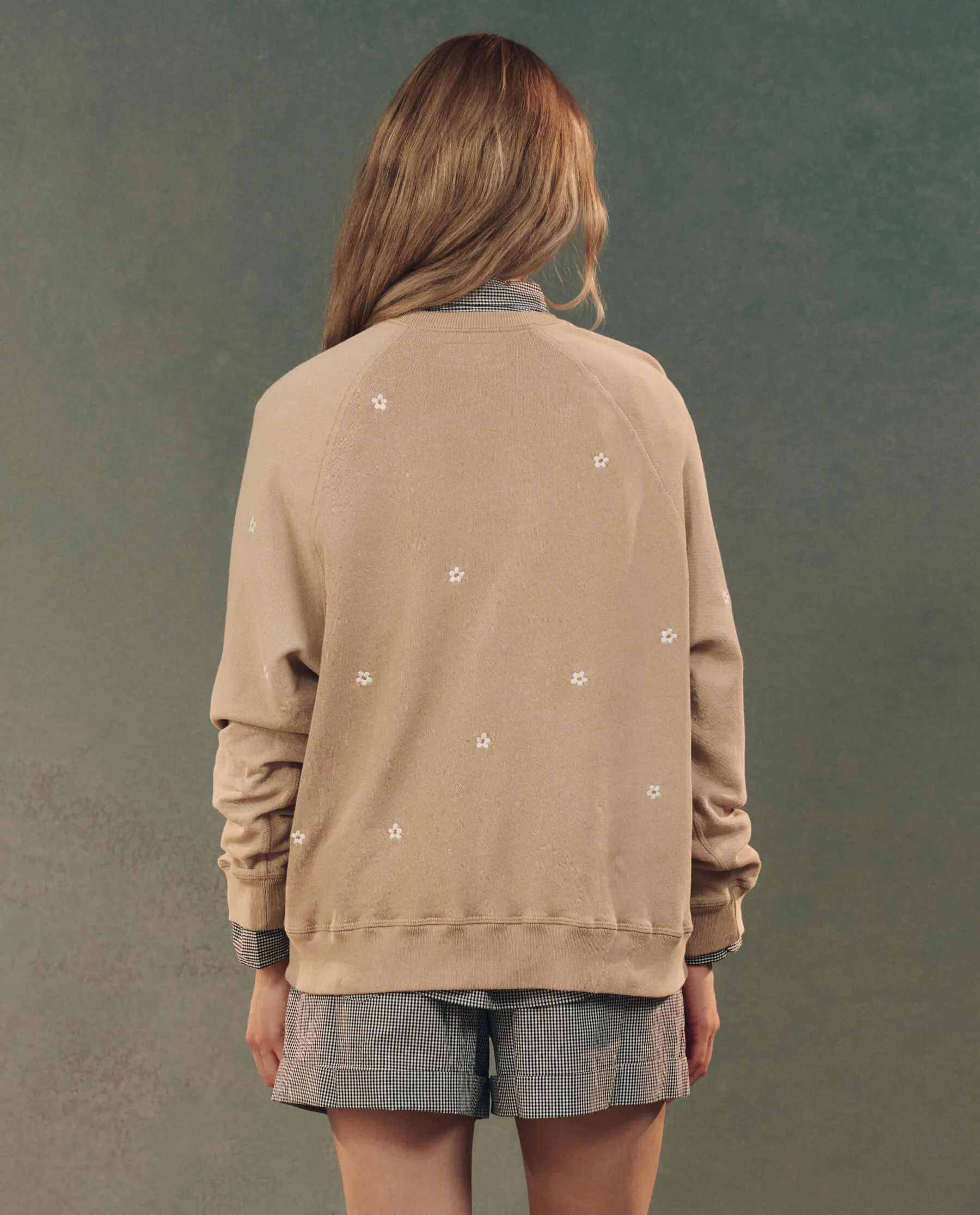 The Slouch Sweatshirt. Embroidered -- Khaki with Daisy Embroidery sold by THE GREAT. product image thumbnail 2