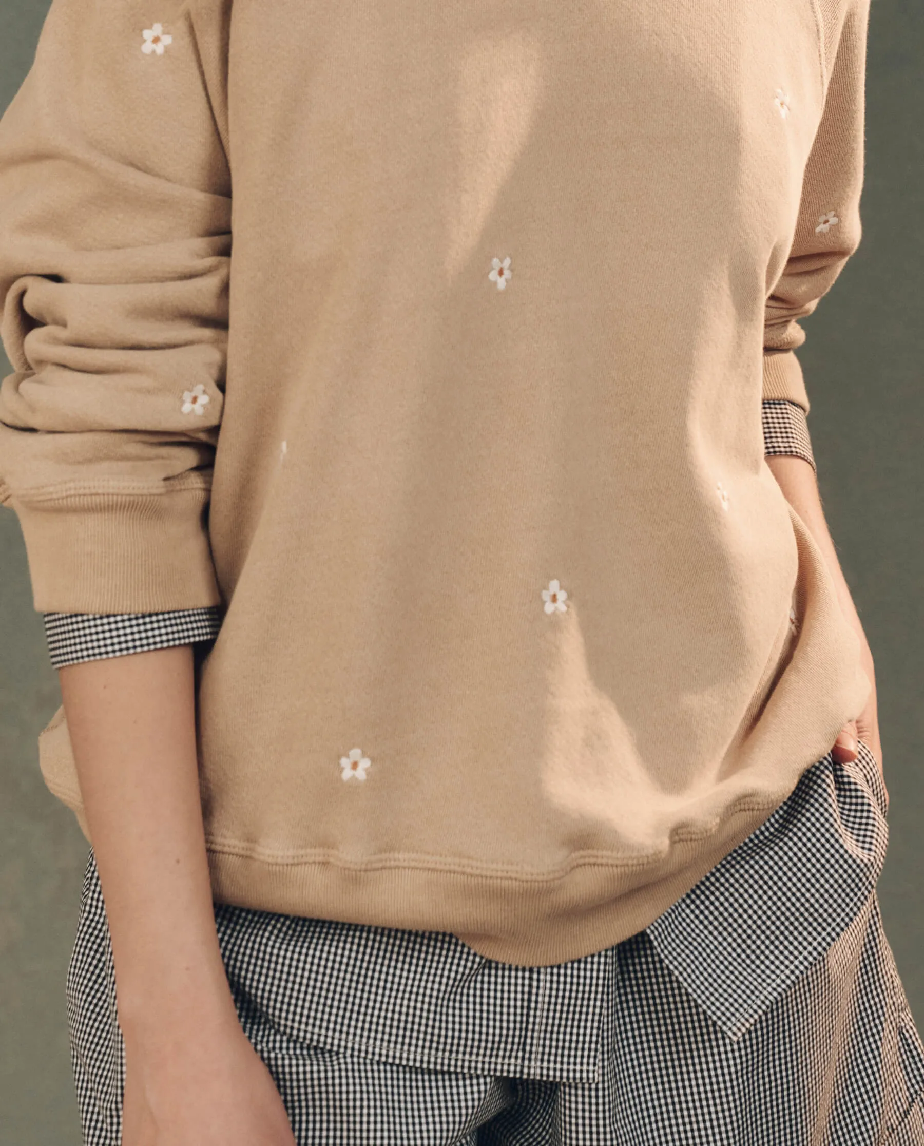 The Slouch Sweatshirt. Embroidered -- Khaki with Daisy Embroidery sold by THE GREAT. product image thumbnail 3
