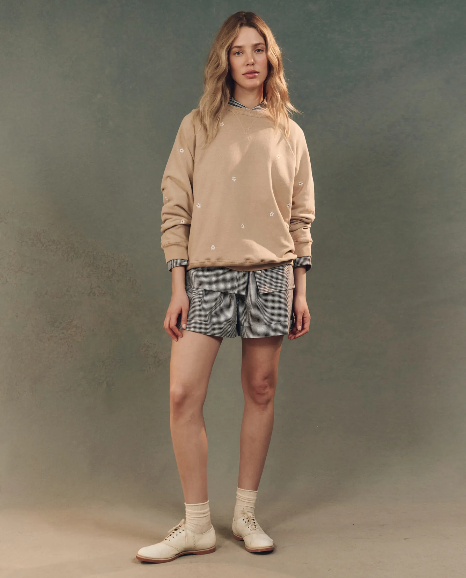 The Slouch Sweatshirt. Embroidered -- Khaki with Daisy Embroidery sold by THE GREAT. product image thumbnail 5