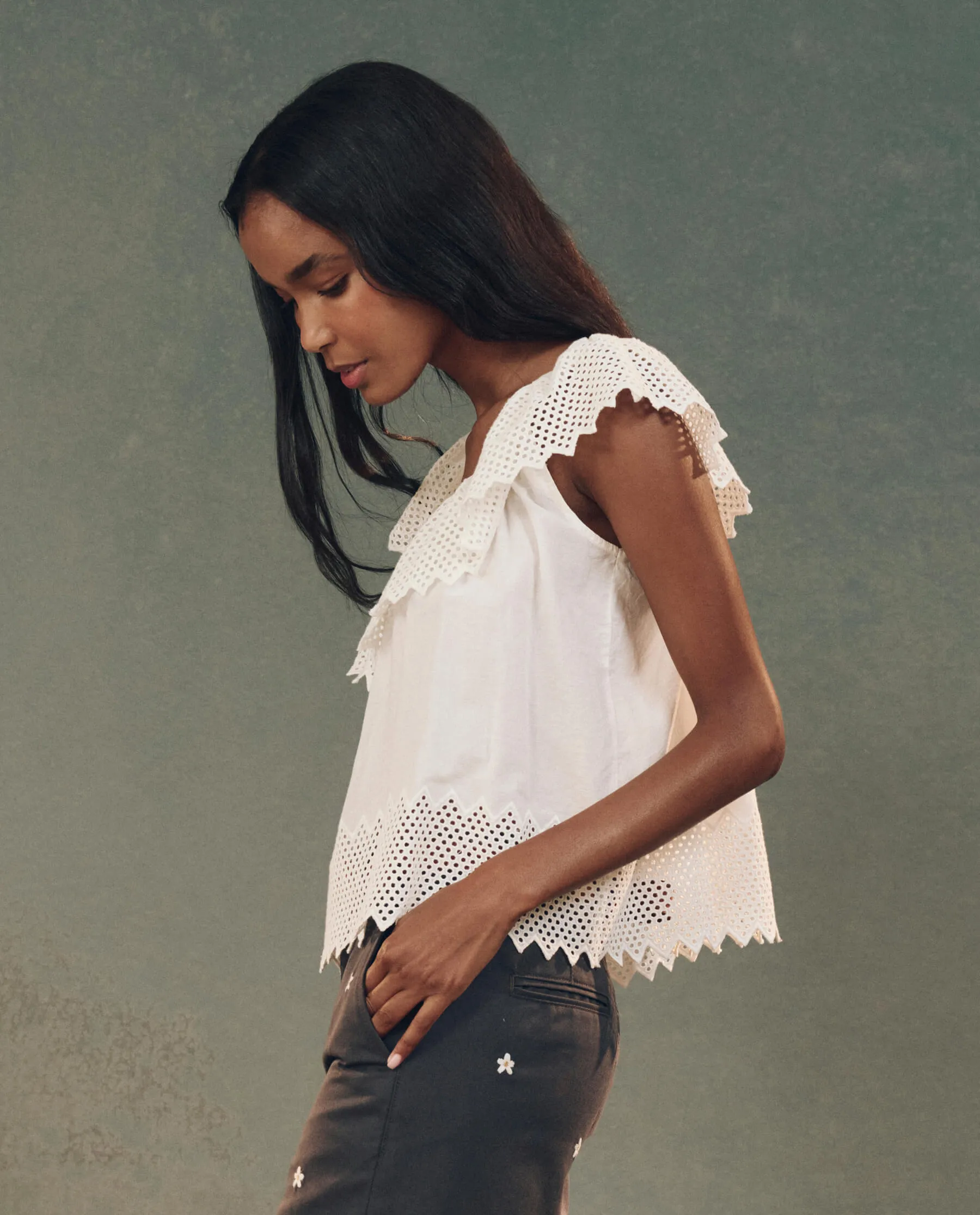 The Westport Top with Honeycomb Eyelet. -- White sold by THE GREAT. product image thumbnail 3