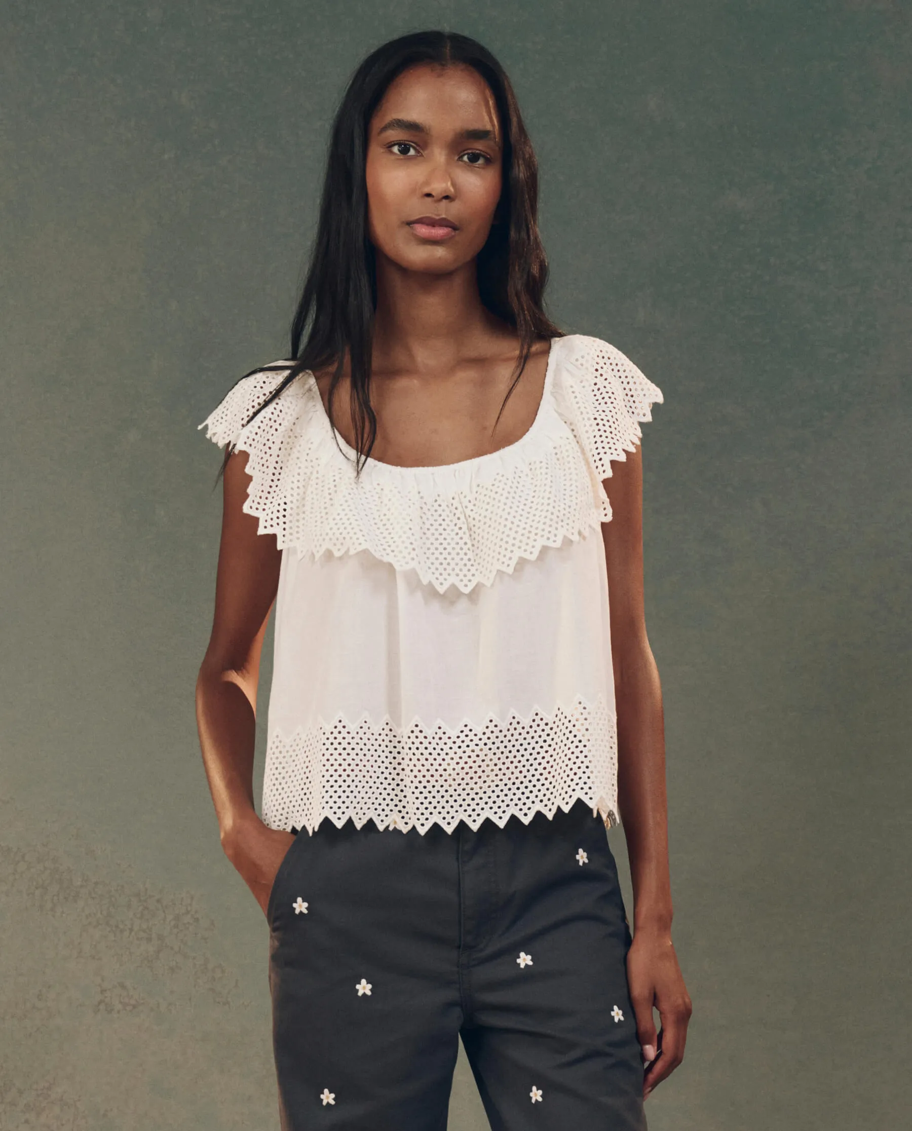 The Westport Top with Honeycomb Eyelet. -- White sold by THE GREAT.