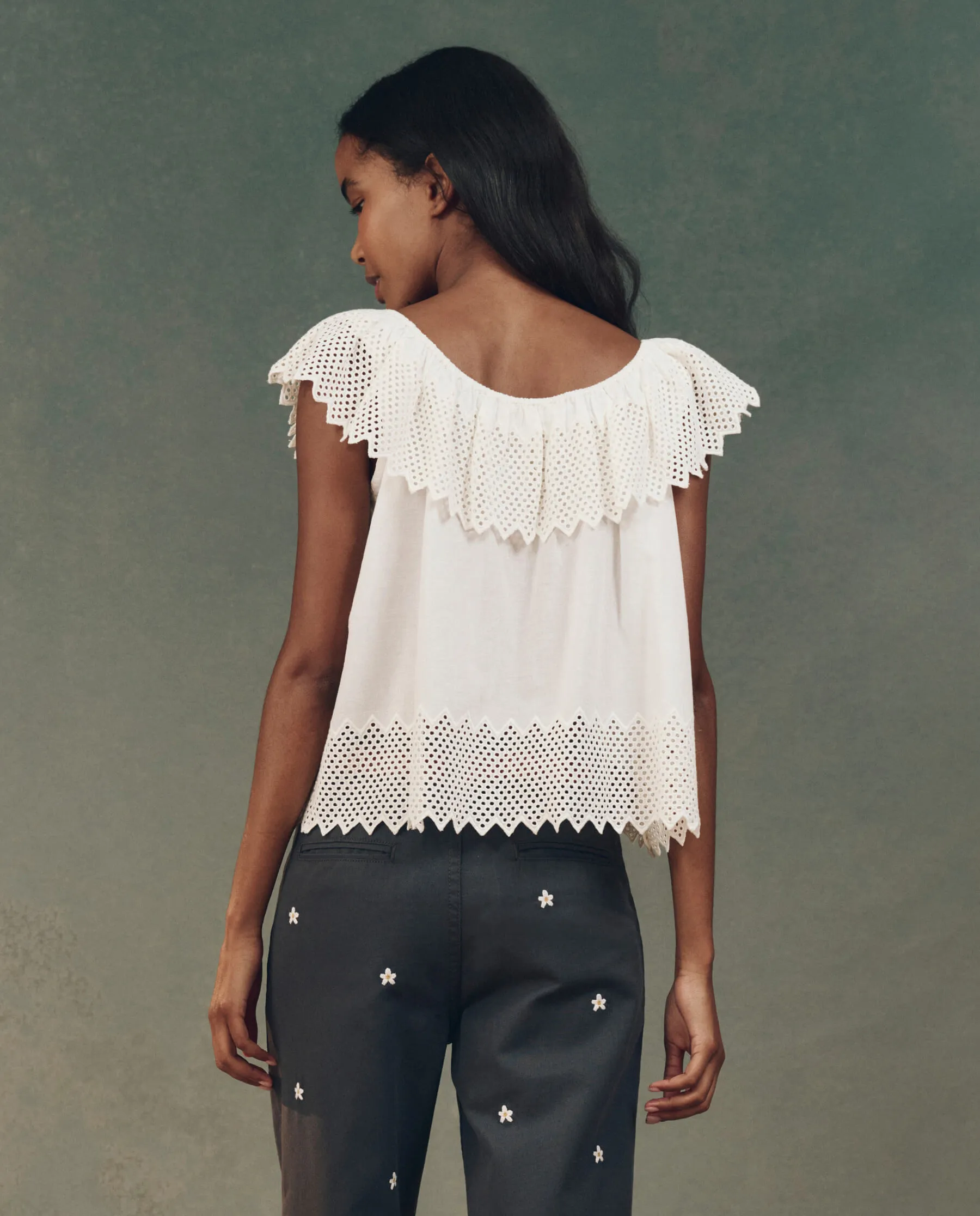 The Westport Top with Honeycomb Eyelet. -- White sold by THE GREAT. product image thumbnail 2