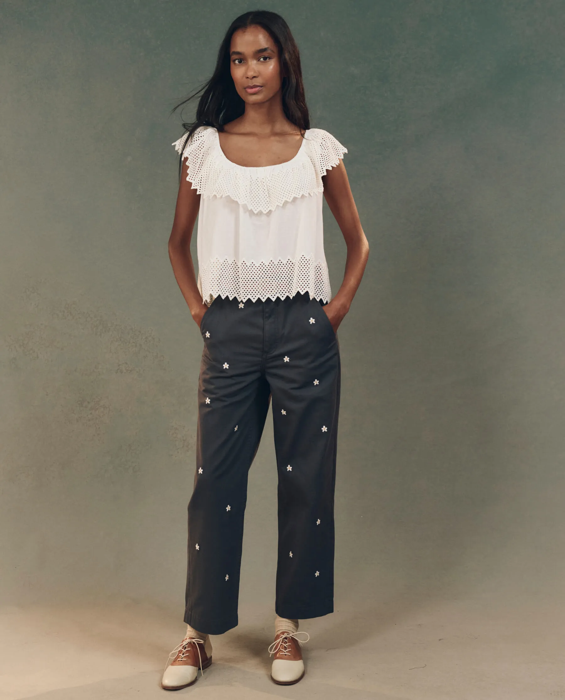 The Westport Top with Honeycomb Eyelet. -- White sold by THE GREAT. product image thumbnail 4