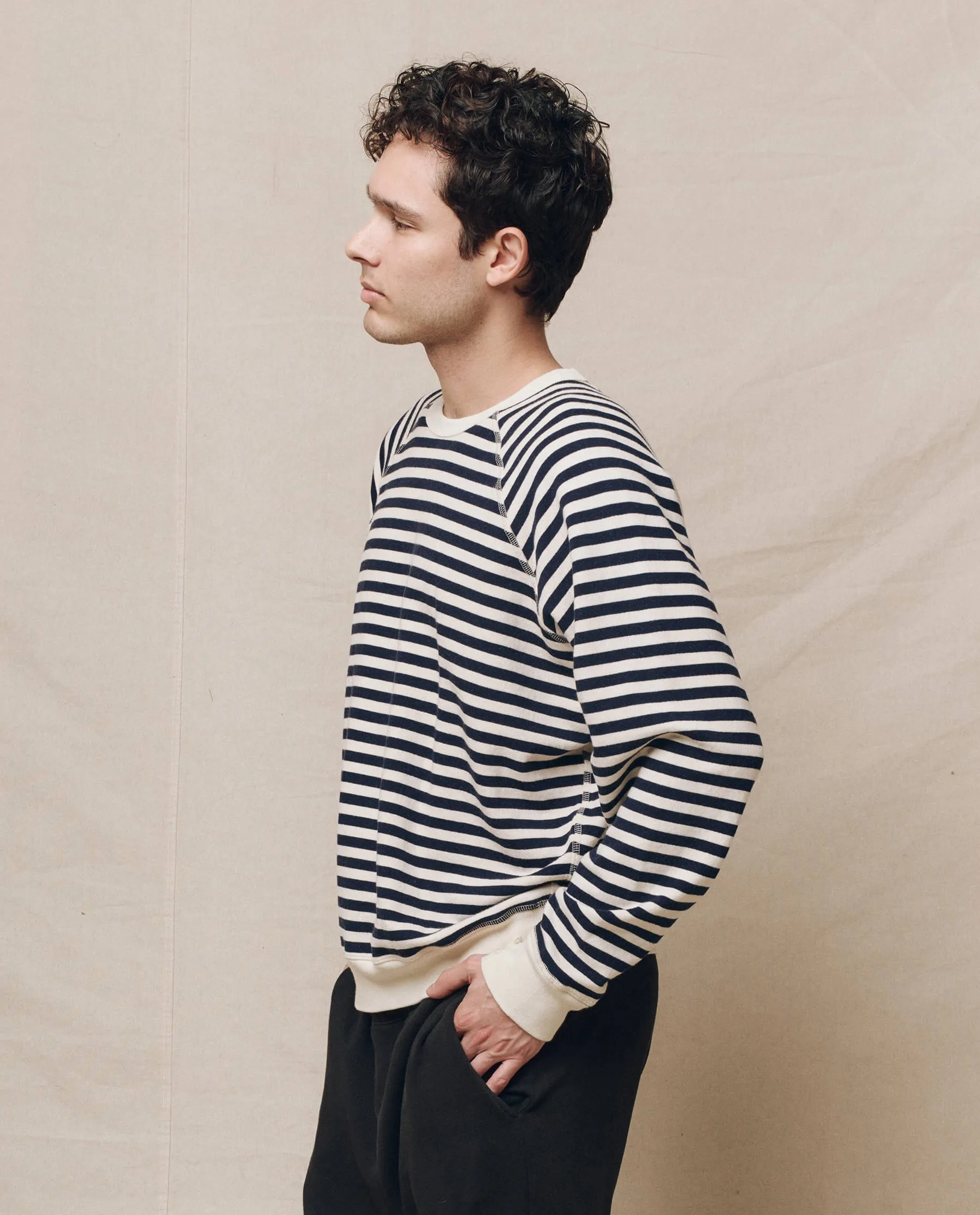 The Men's College Sweatshirt. -- Navy Sailor Stripe sold by THE GREAT. product image thumbnail 3