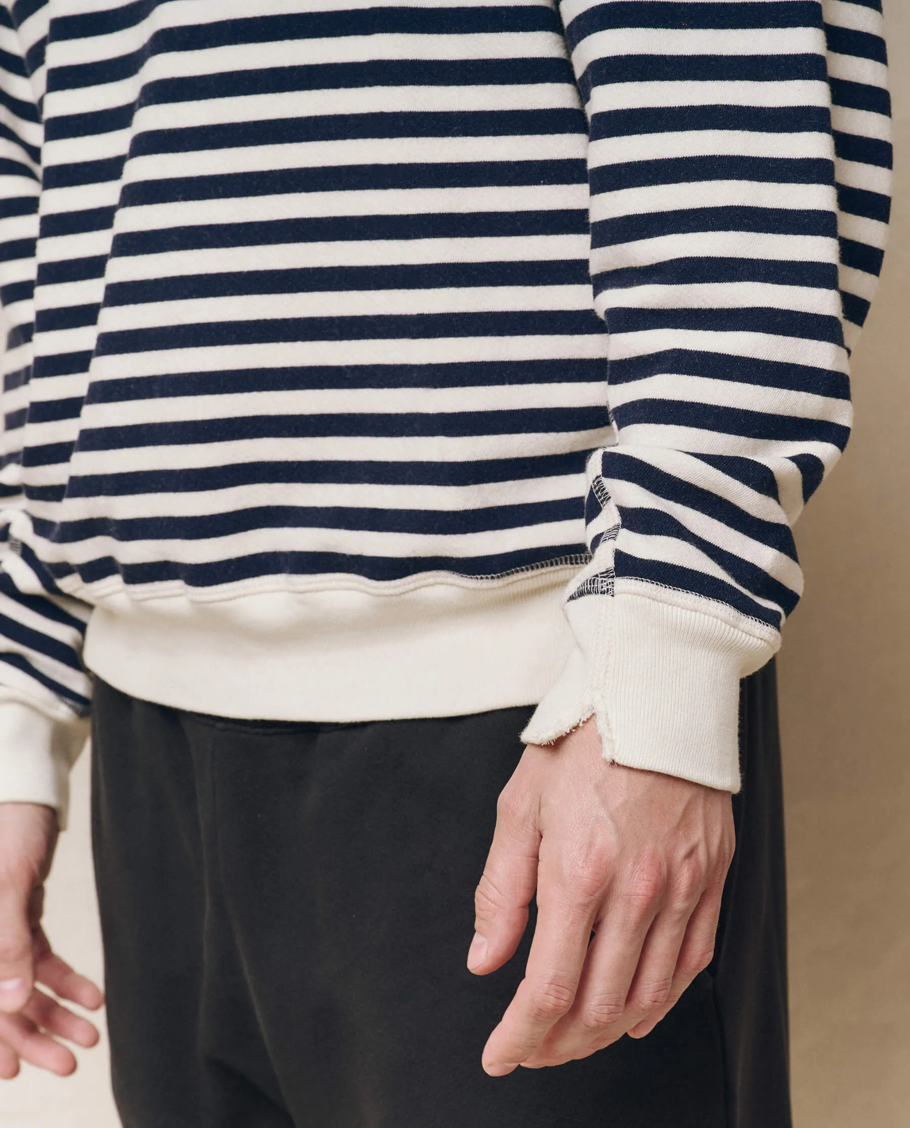 The Men's College Sweatshirt. -- Navy Sailor Stripe sold by THE GREAT. product image thumbnail 4