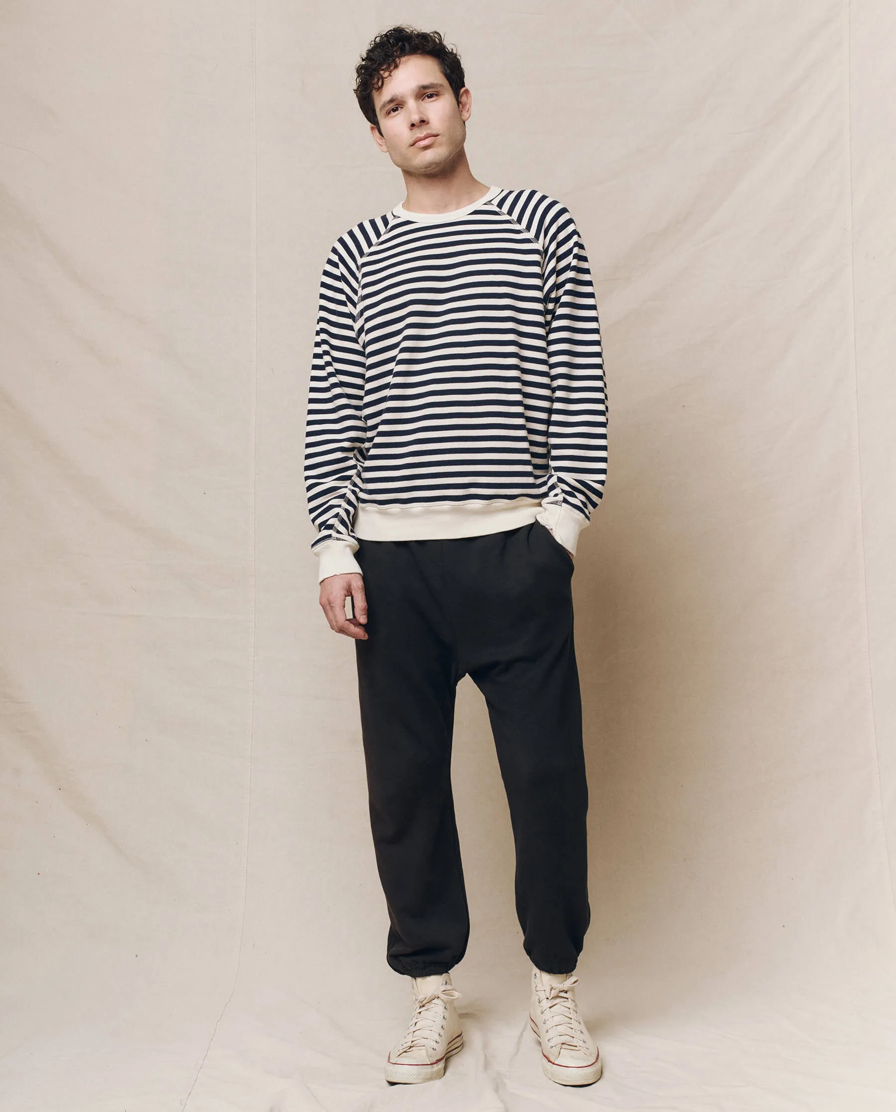 The Men's College Sweatshirt. -- Navy Sailor Stripe sold by THE GREAT. product image thumbnail 5