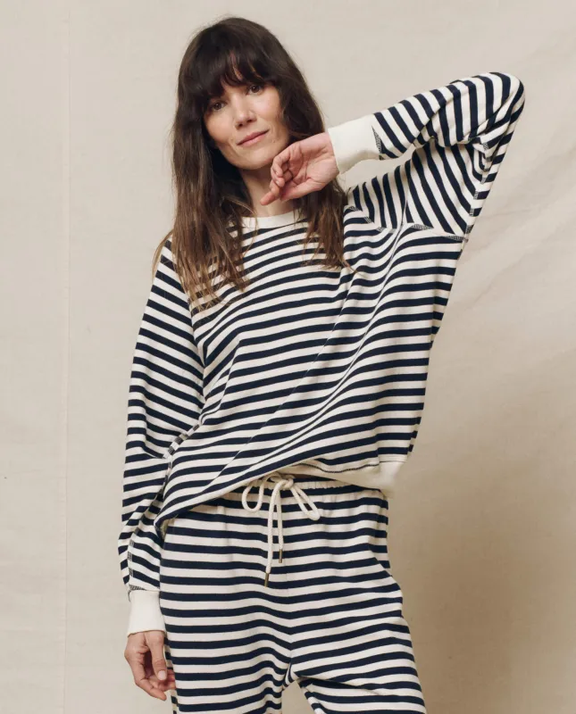 The College Sweatshirt. Novelty -- Navy Sailor Stripe sold by THE GREAT.