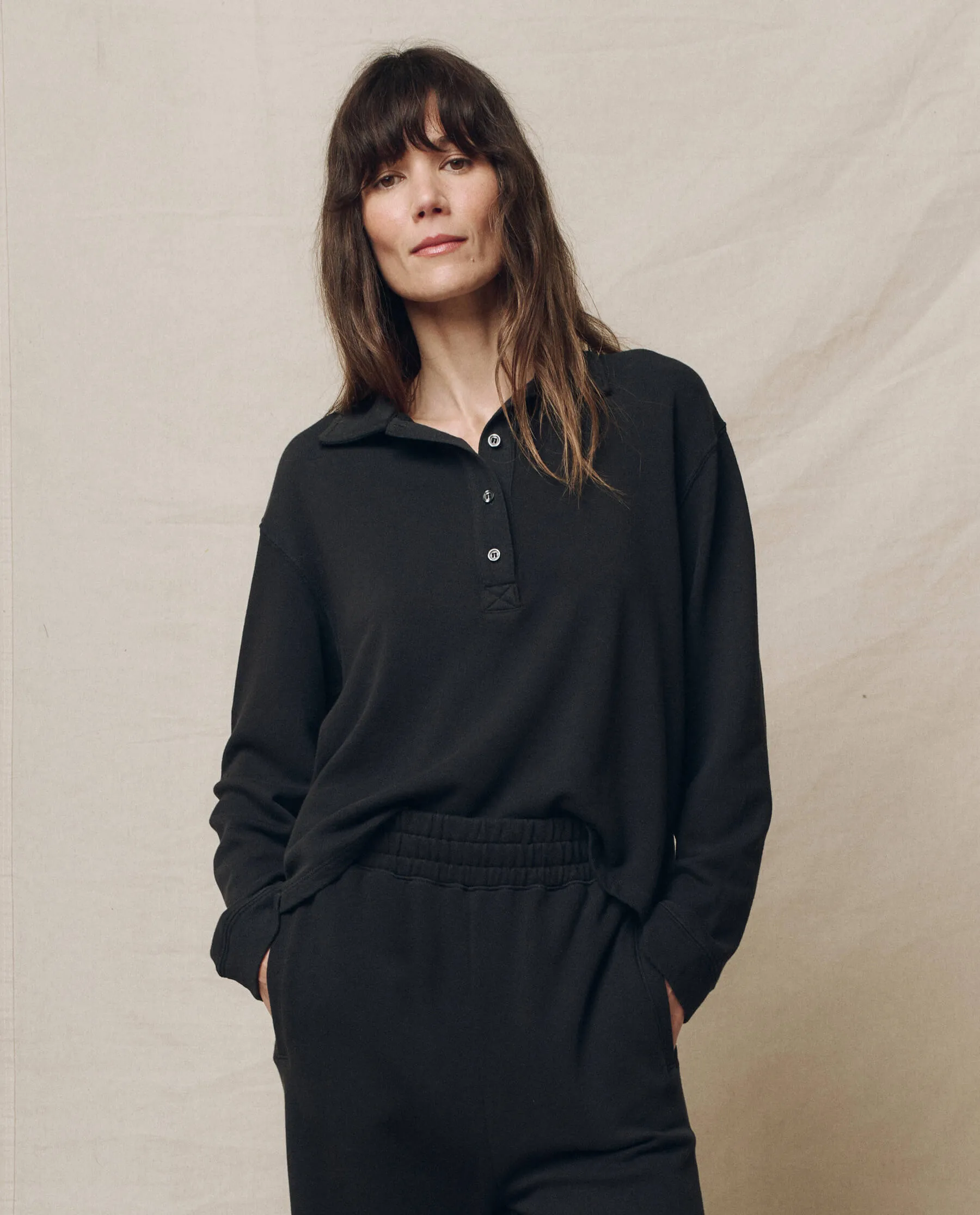 The Rugby Sweatshirt. -- Almost Black sold by THE GREAT.