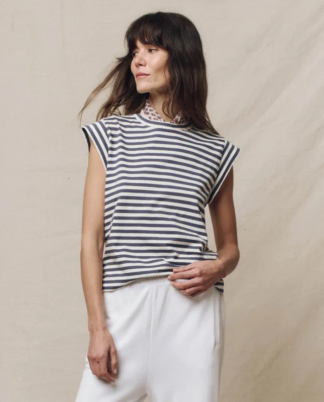 The Peak Shoulder Tee. -- Vintage Blue Stripe sold by THE GREAT.