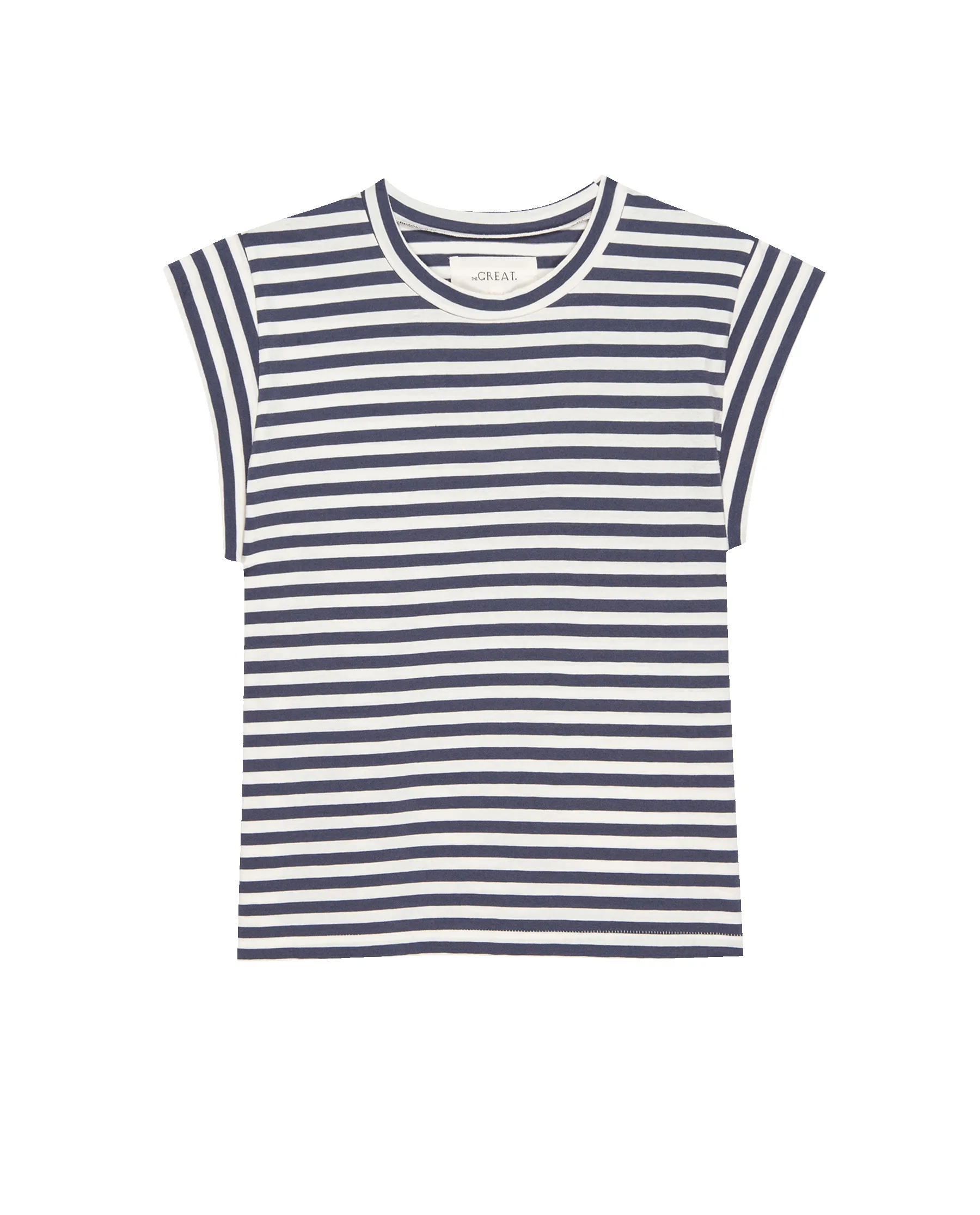 The Peak Shoulder Tee. -- Vintage Blue Stripe sold by THE GREAT. product image thumbnail 5