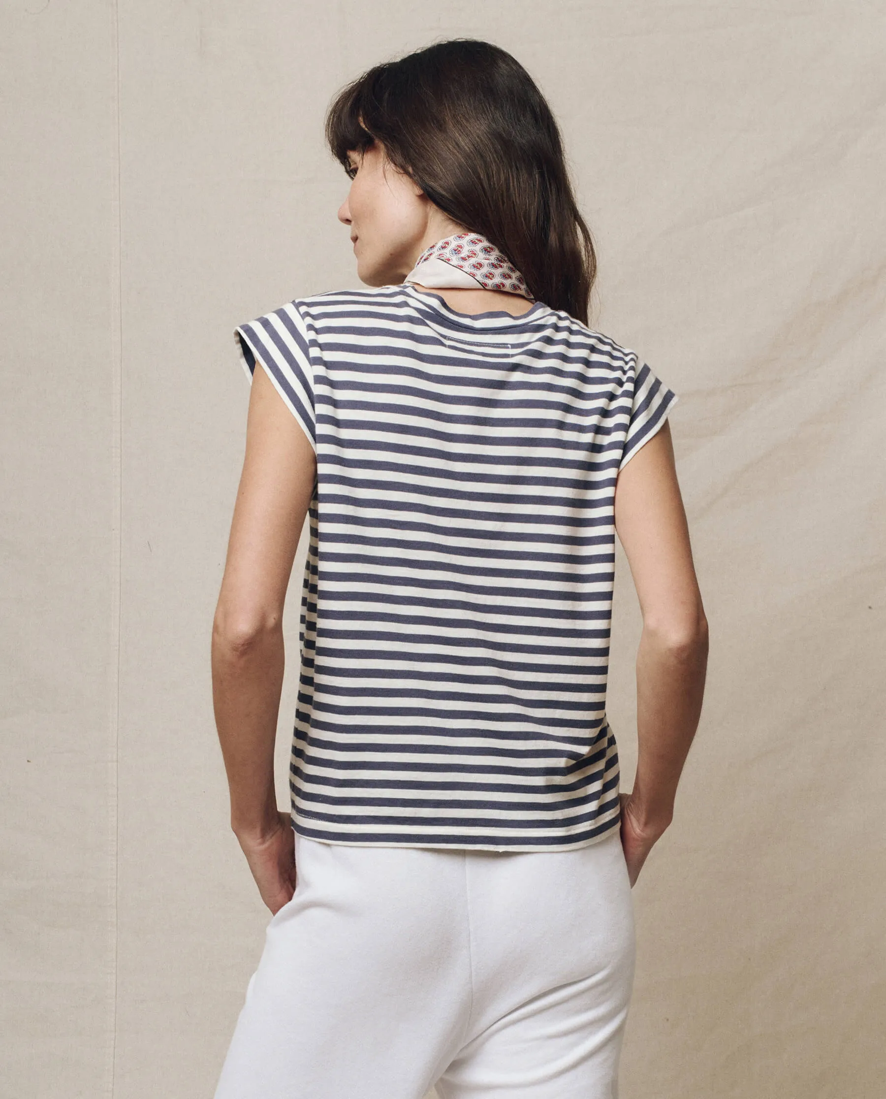 The Peak Shoulder Tee. -- Vintage Blue Stripe sold by THE GREAT. product image thumbnail 2